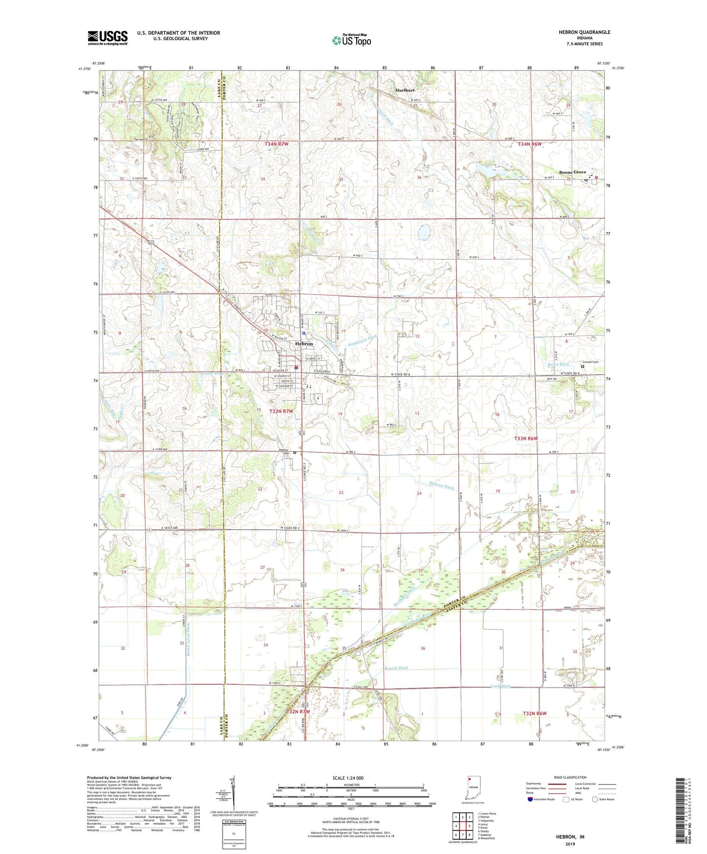 Hebron Indiana US Topo Map Image
