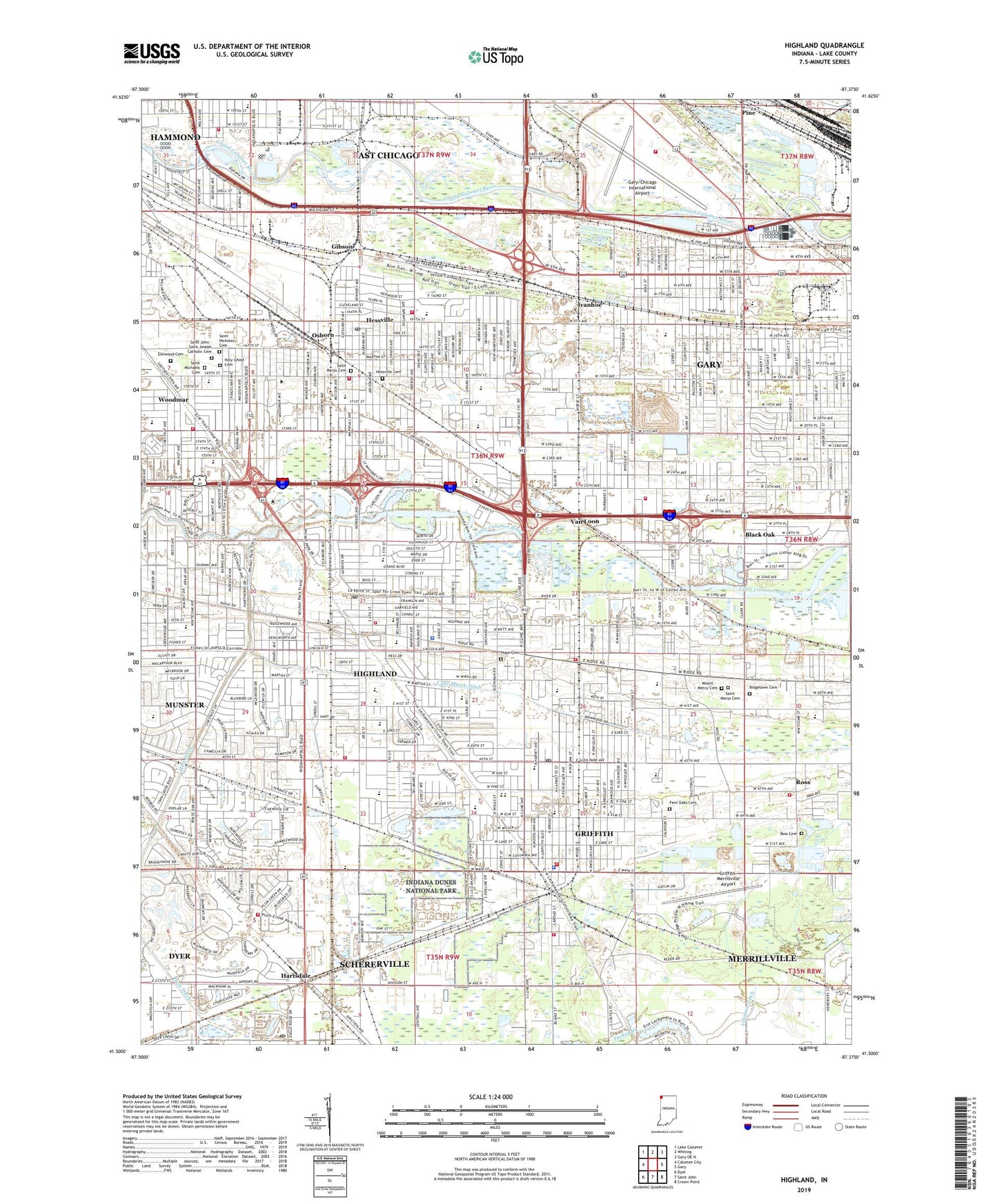 Highland Indiana US Topo Map Image