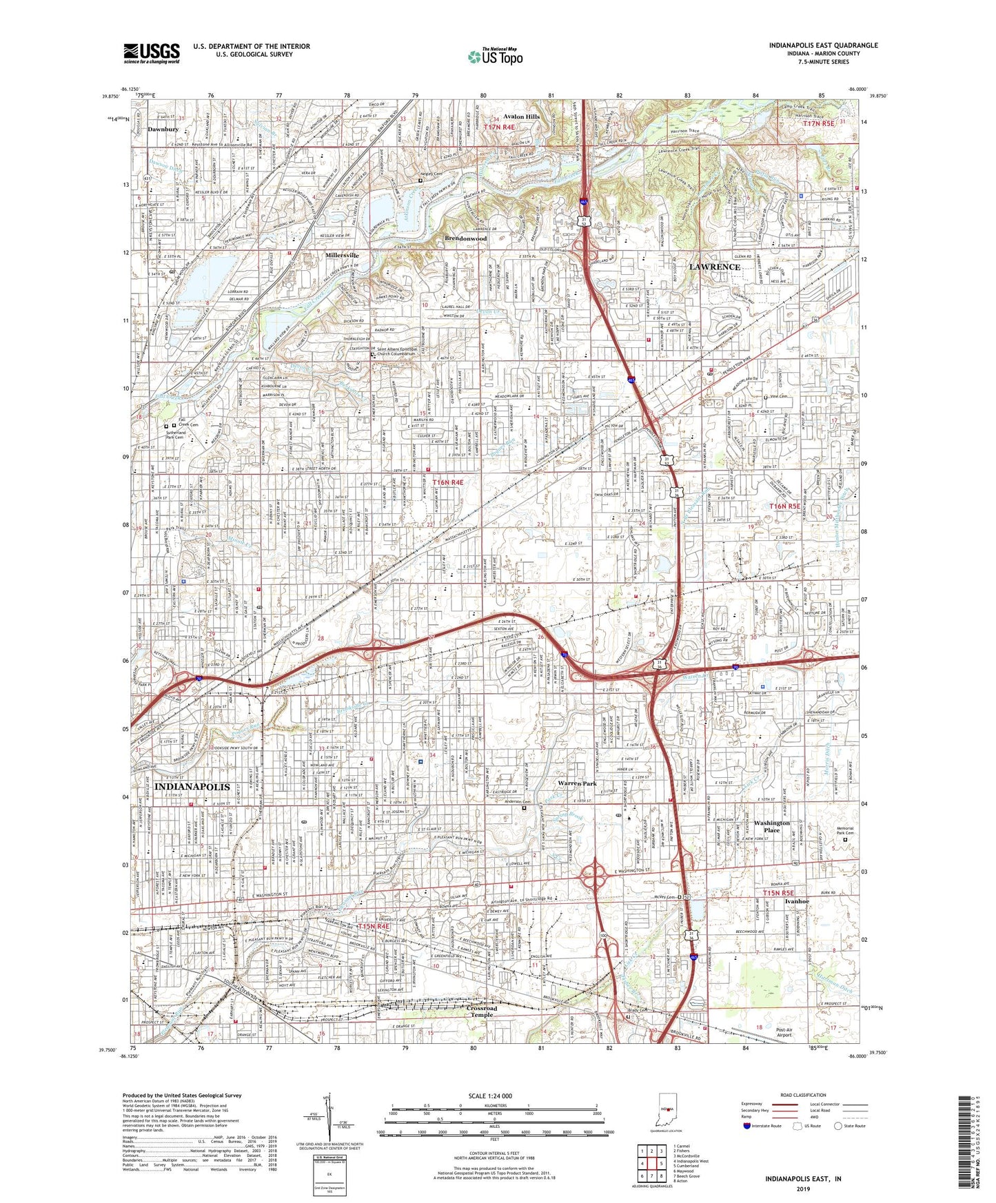 Indianapolis East Indiana US Topo Map Image
