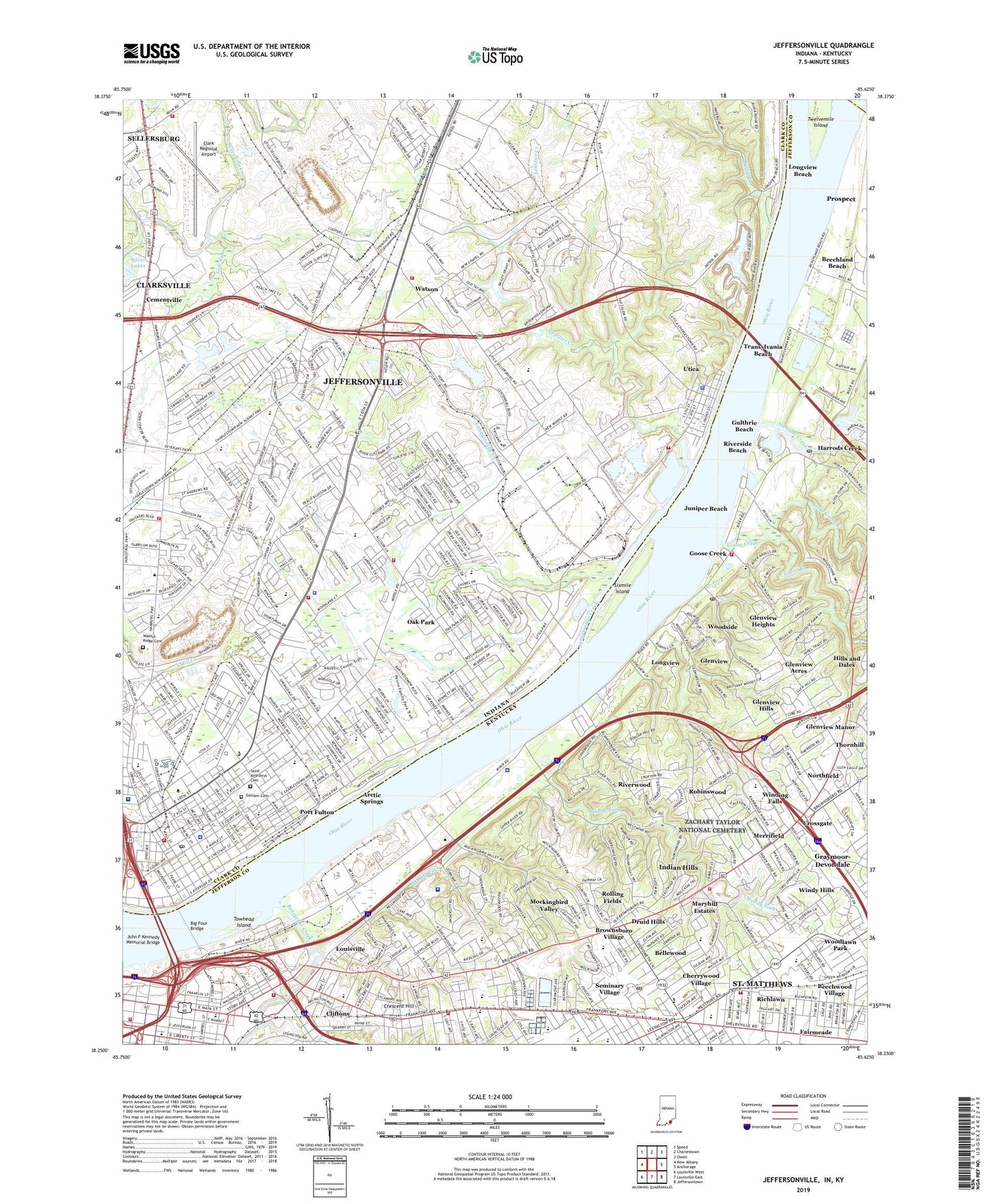 Jeffersonville Indiana US Topo Map Image