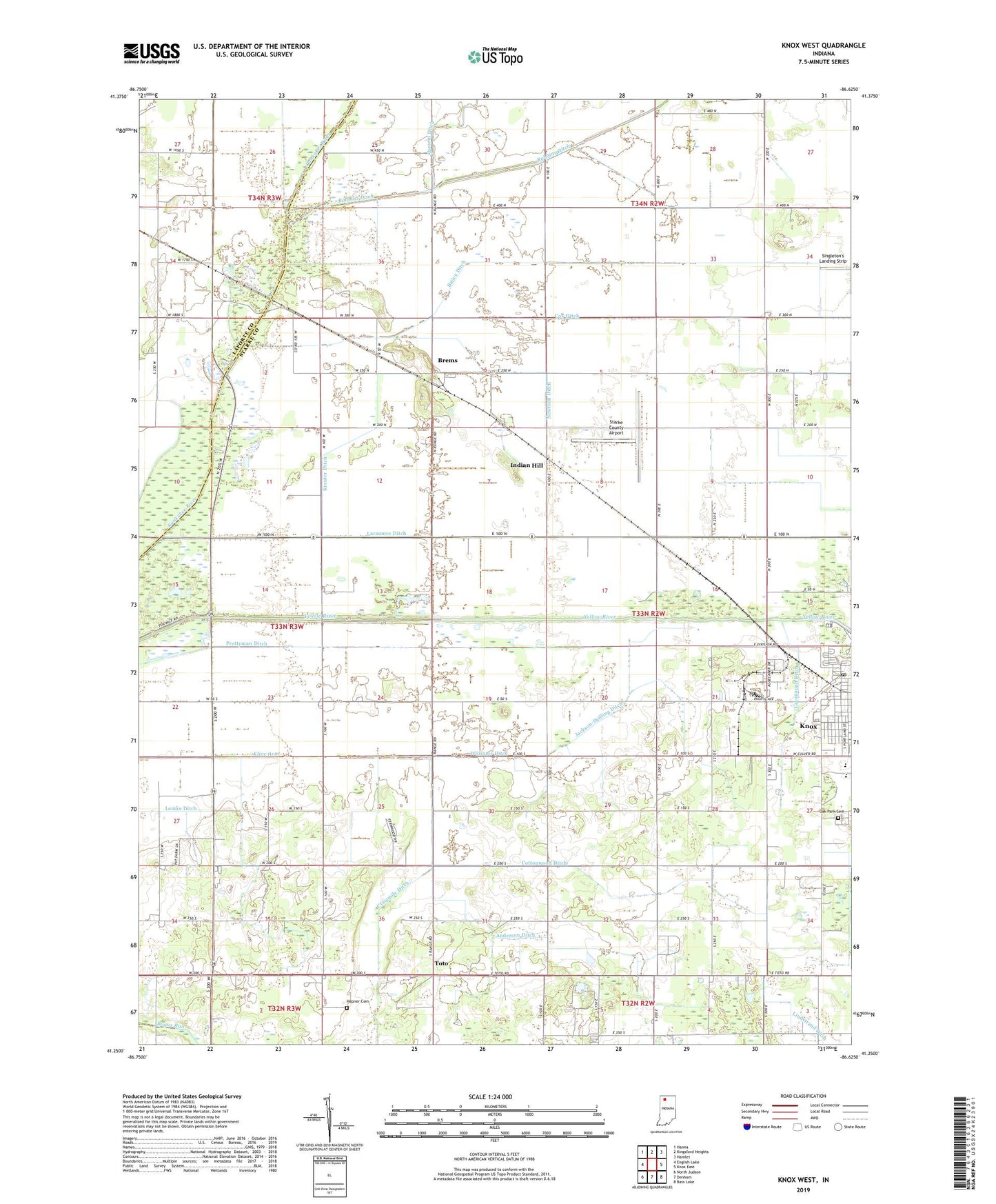 Knox West Indiana US Topo Map Image