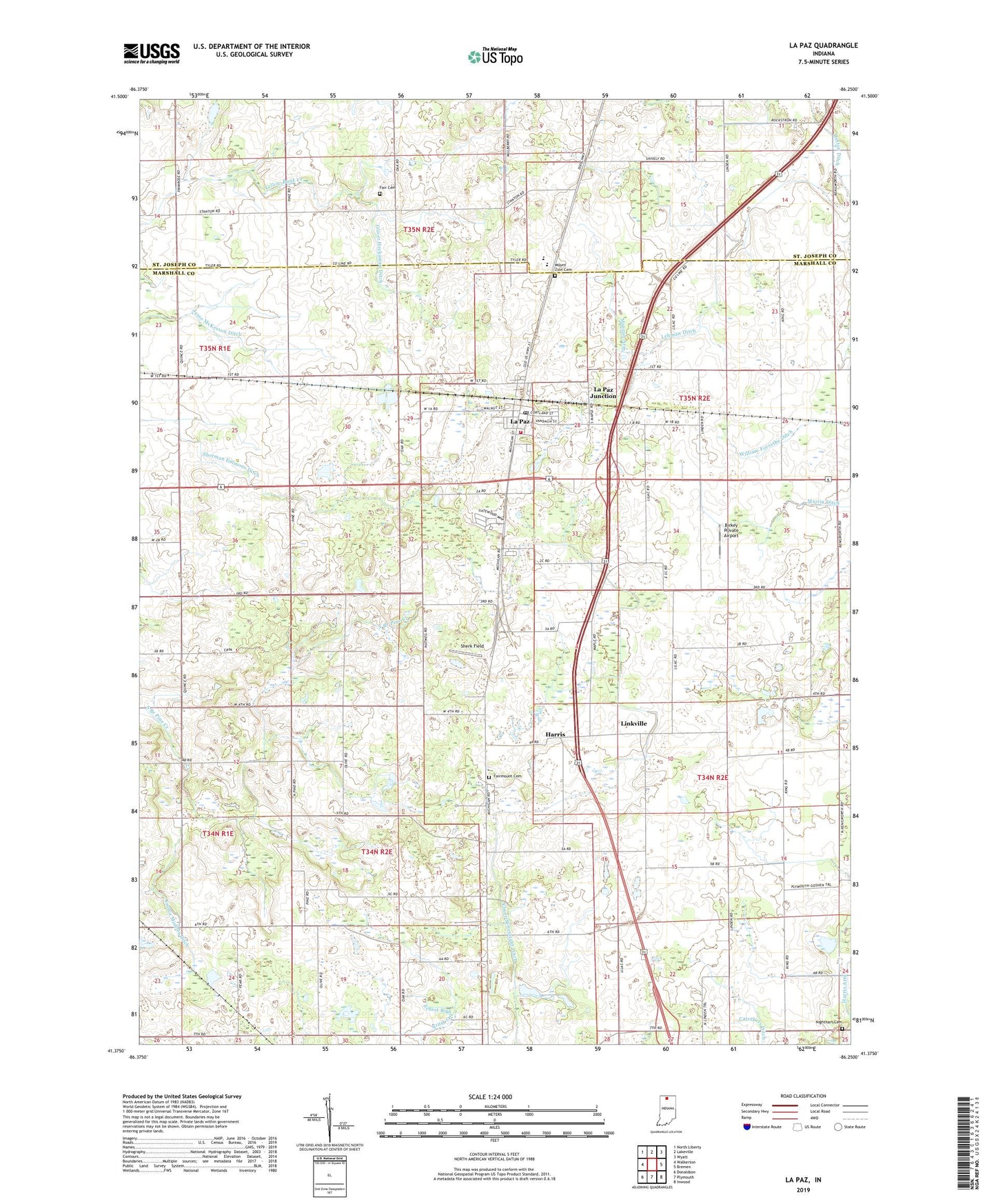 La Paz Indiana US Topo Map Image