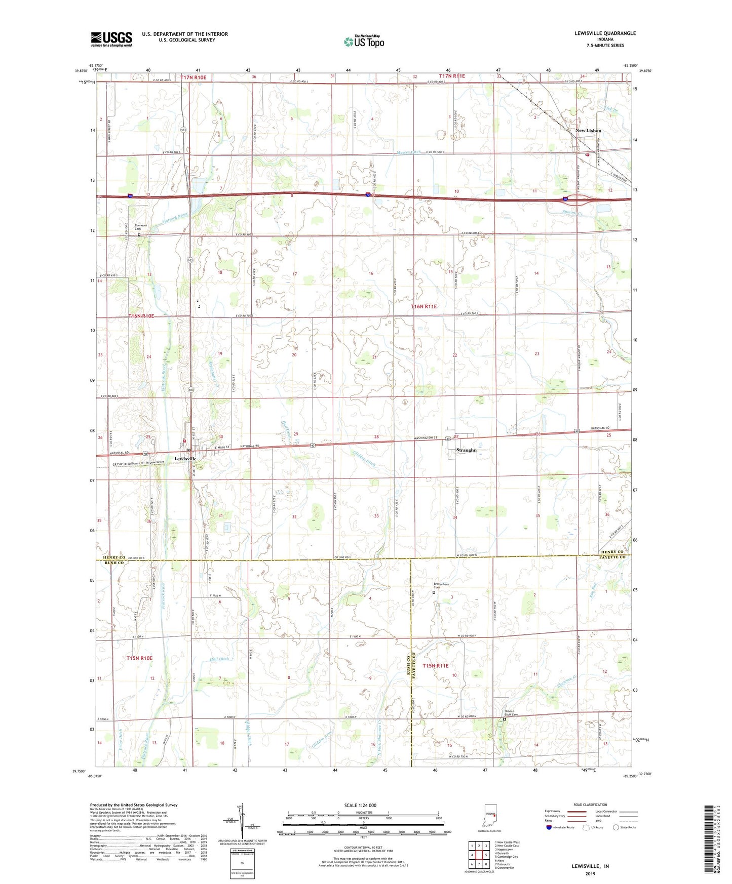 Lewisville Indiana US Topo Map Image
