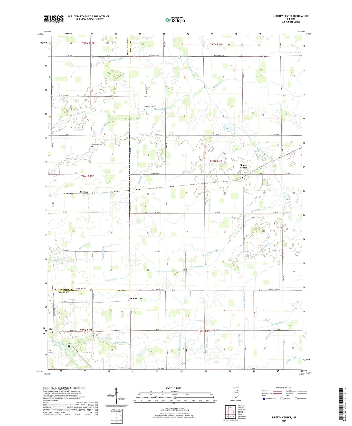 Liberty Center Indiana US Topo Map Image