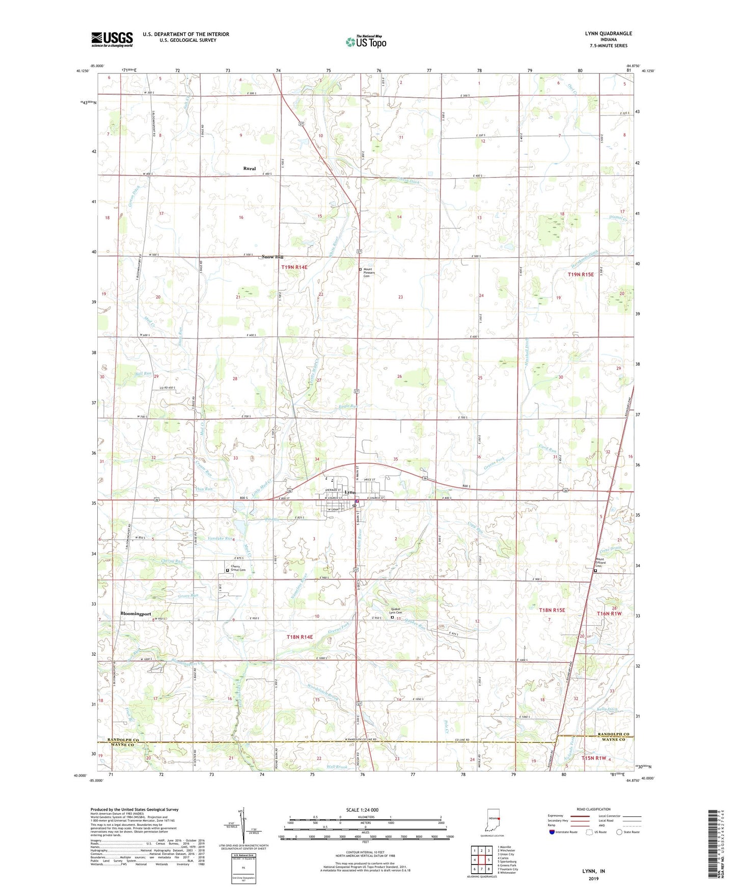 Lynn Indiana US Topo Map Image
