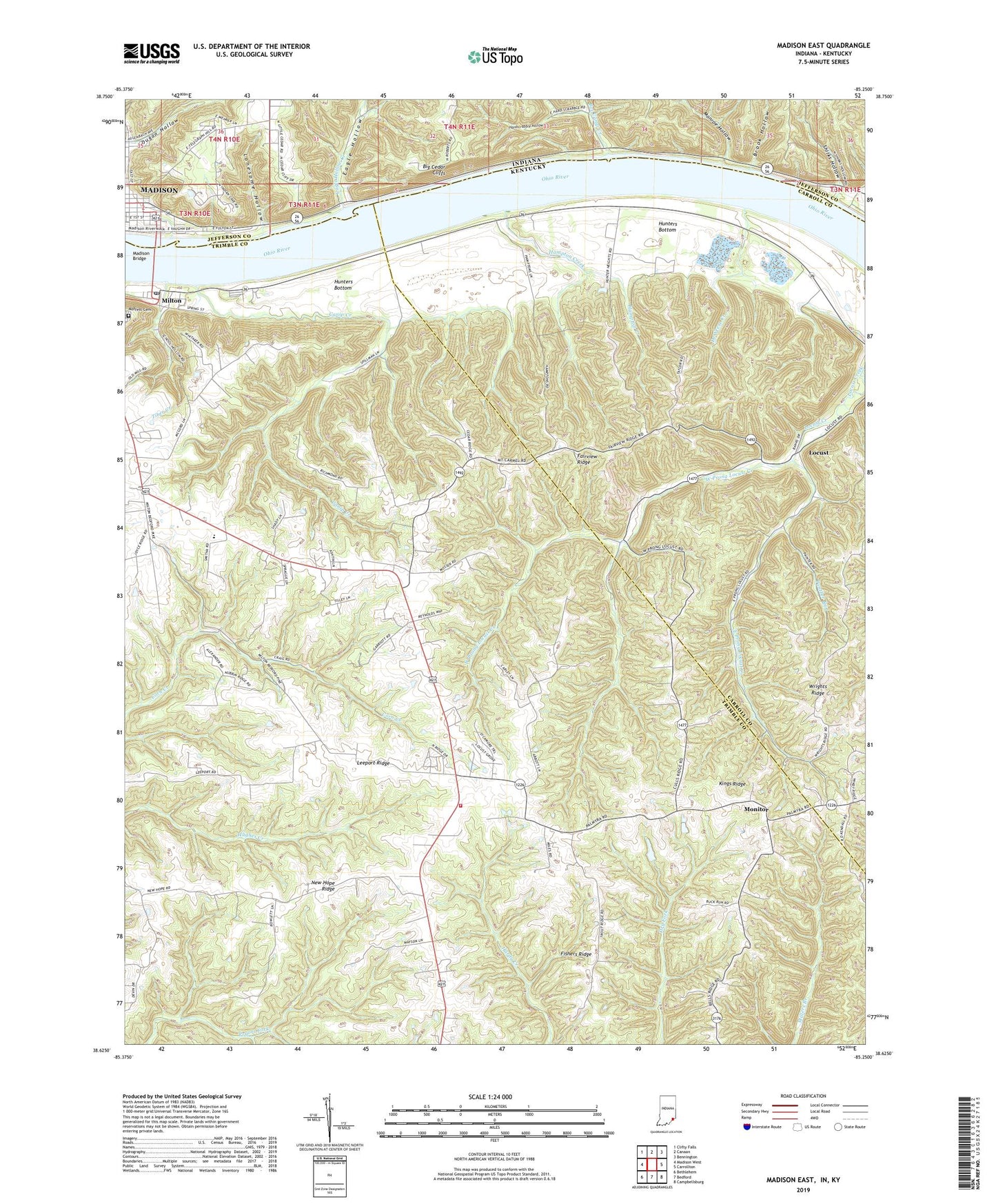 Madison East Indiana US Topo Map Image