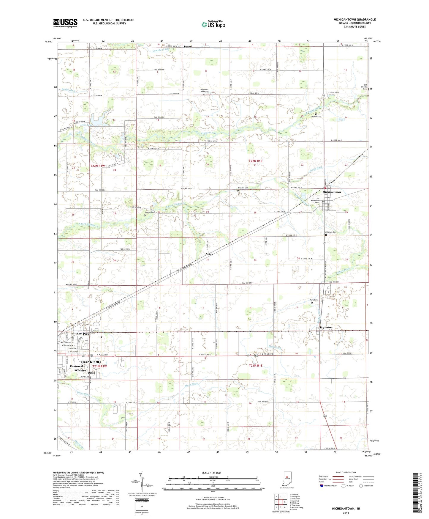 Michigantown Indiana US Topo Map Image