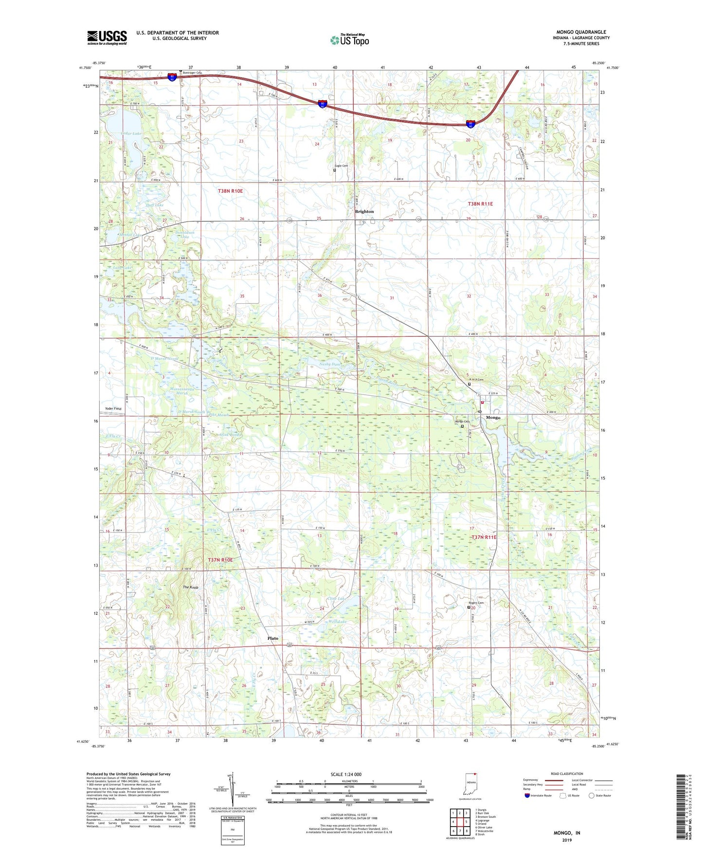Mongo Indiana US Topo Map Image