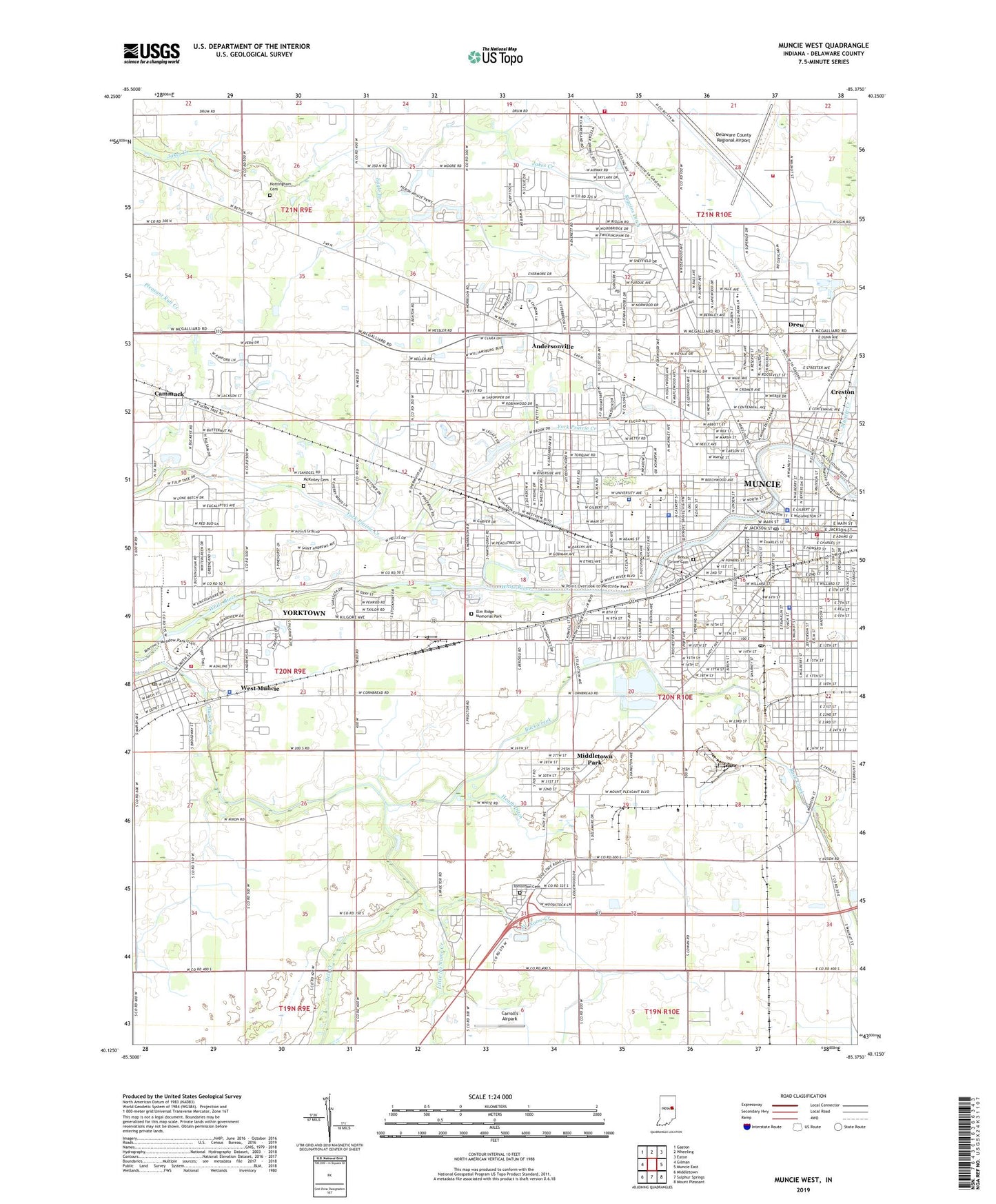 Muncie West Indiana US Topo Map Image