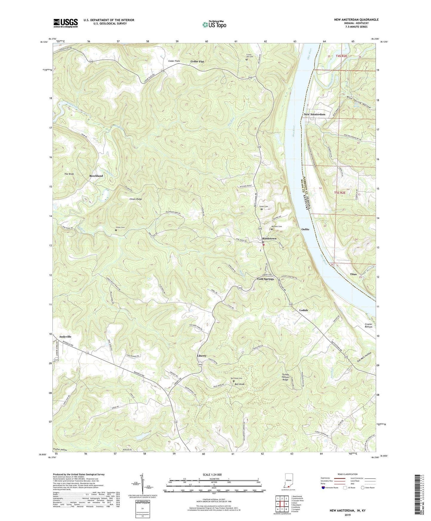 New Amsterdam Indiana US Topo Map Image