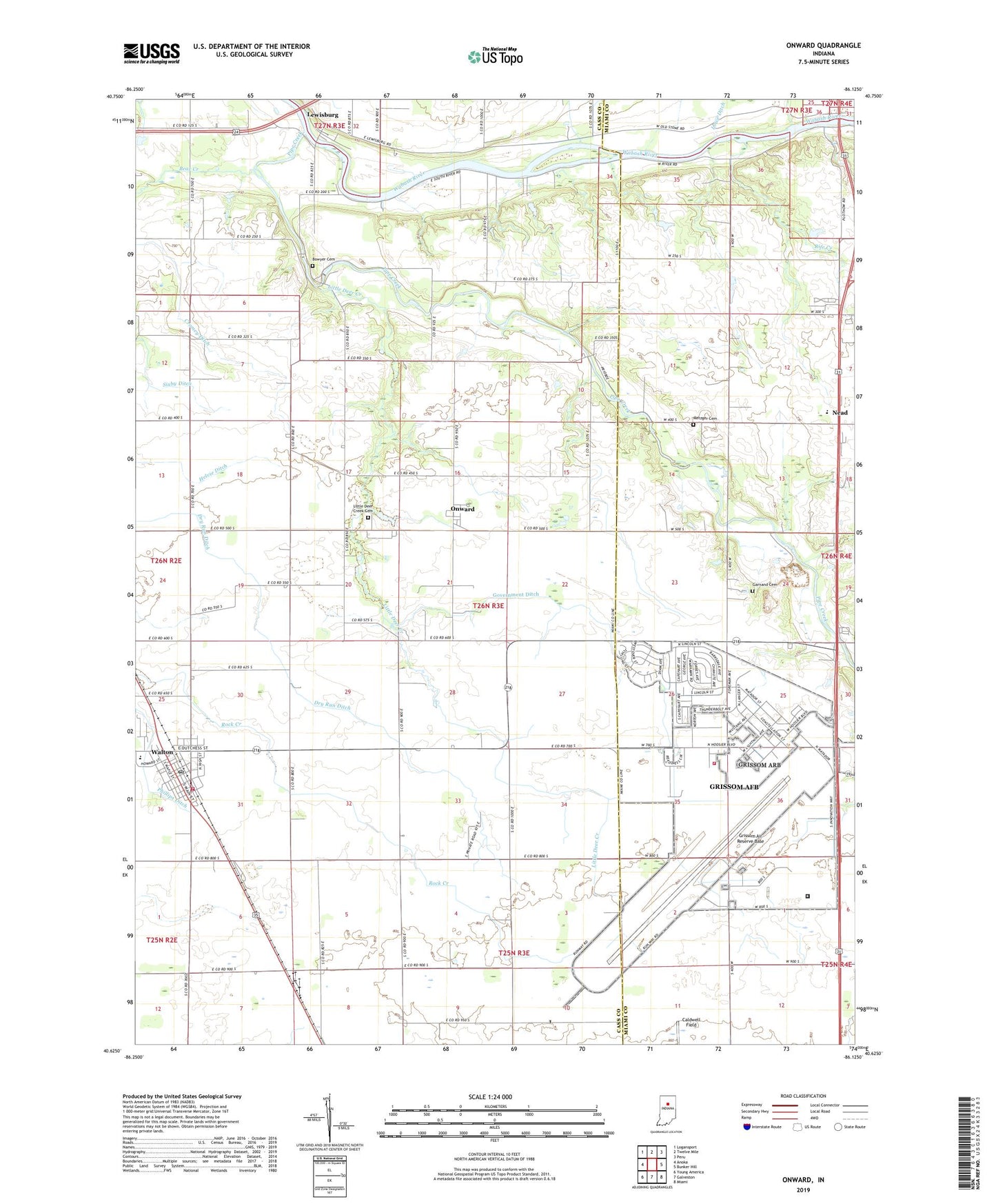 Onward Indiana US Topo Map Image