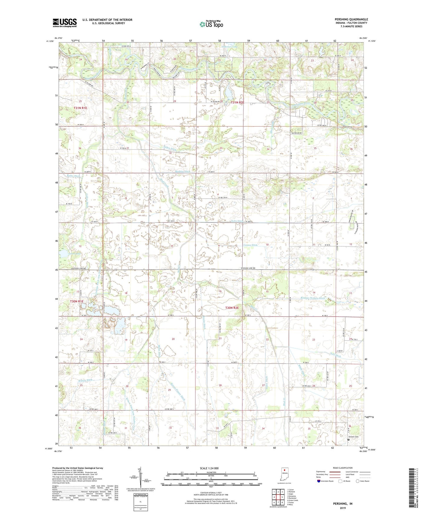 Pershing Indiana US Topo Map Image