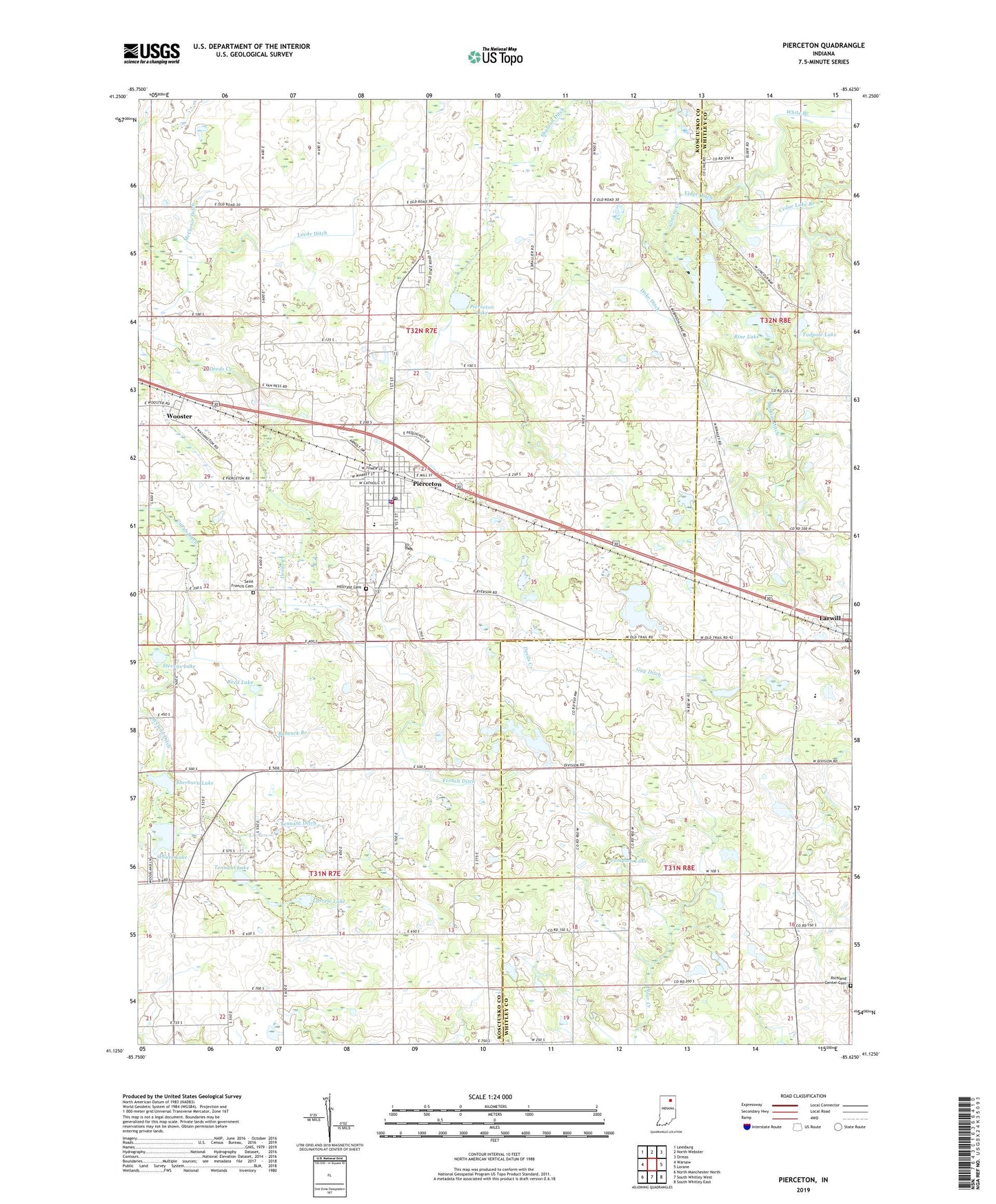 Pierceton Indiana US Topo Map Image
