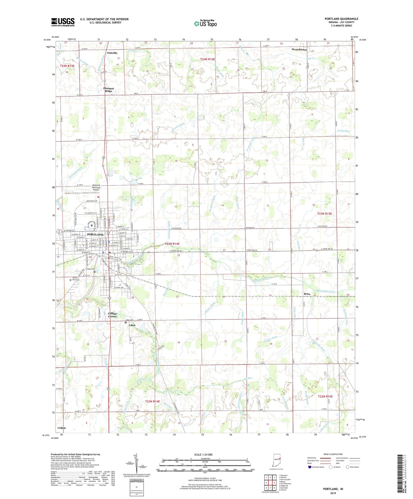 Portland Indiana US Topo Map Image