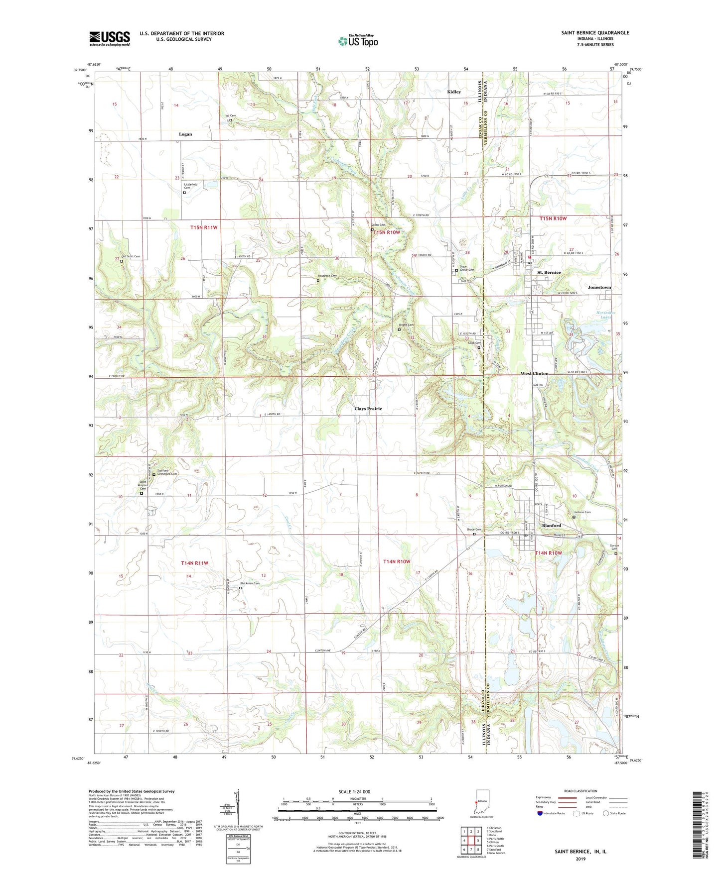 Saint Bernice Indiana US Topo Map Image