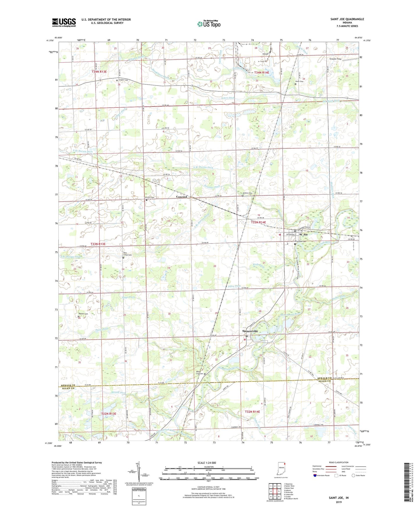 Saint Joe Indiana US Topo Map Image