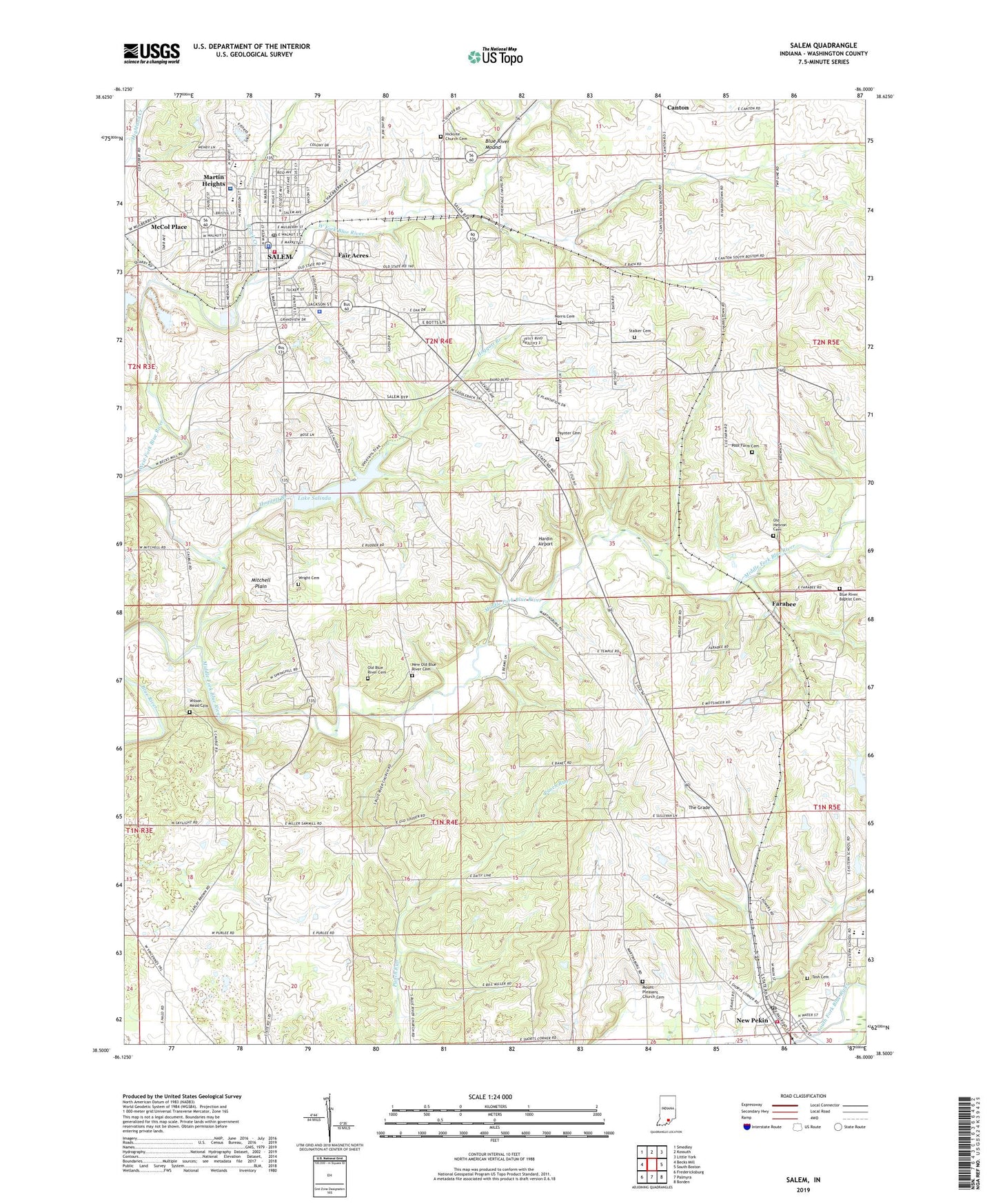 Salem Indiana US Topo Map Image