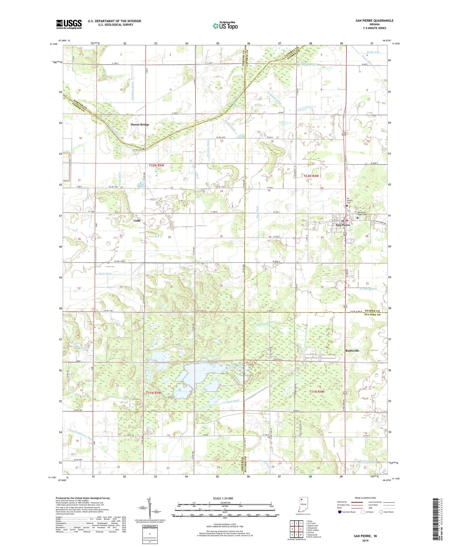 San Pierre Indiana US Topo Map Image