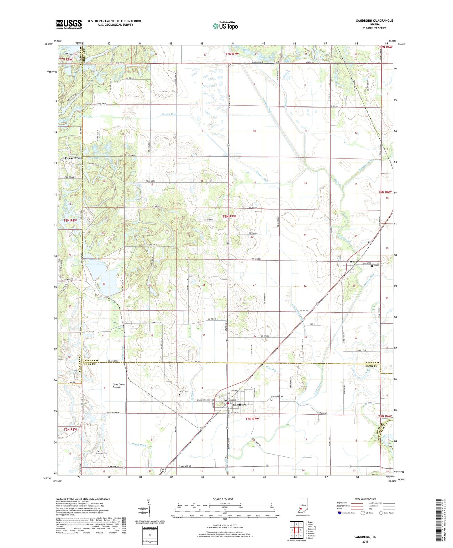 Sandborn Indiana US Topo Map Image