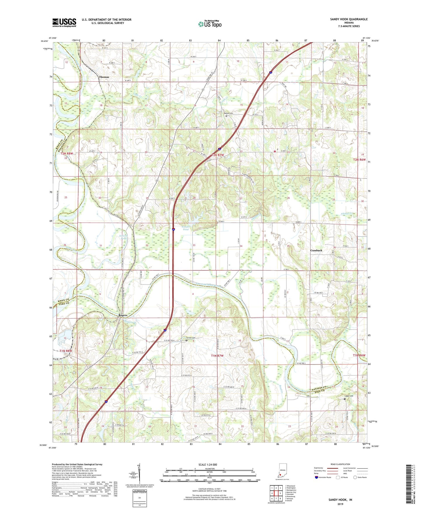 Sandy Hook Indiana US Topo Map Image