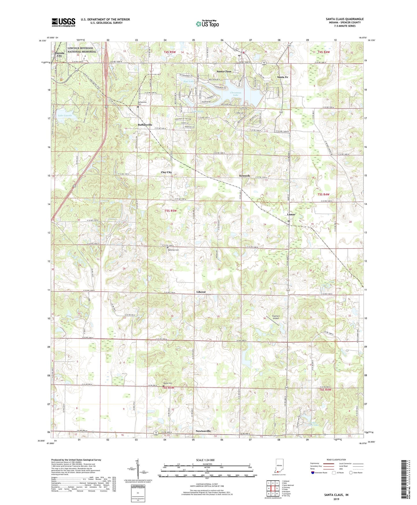 Santa Claus Indiana US Topo Map Image