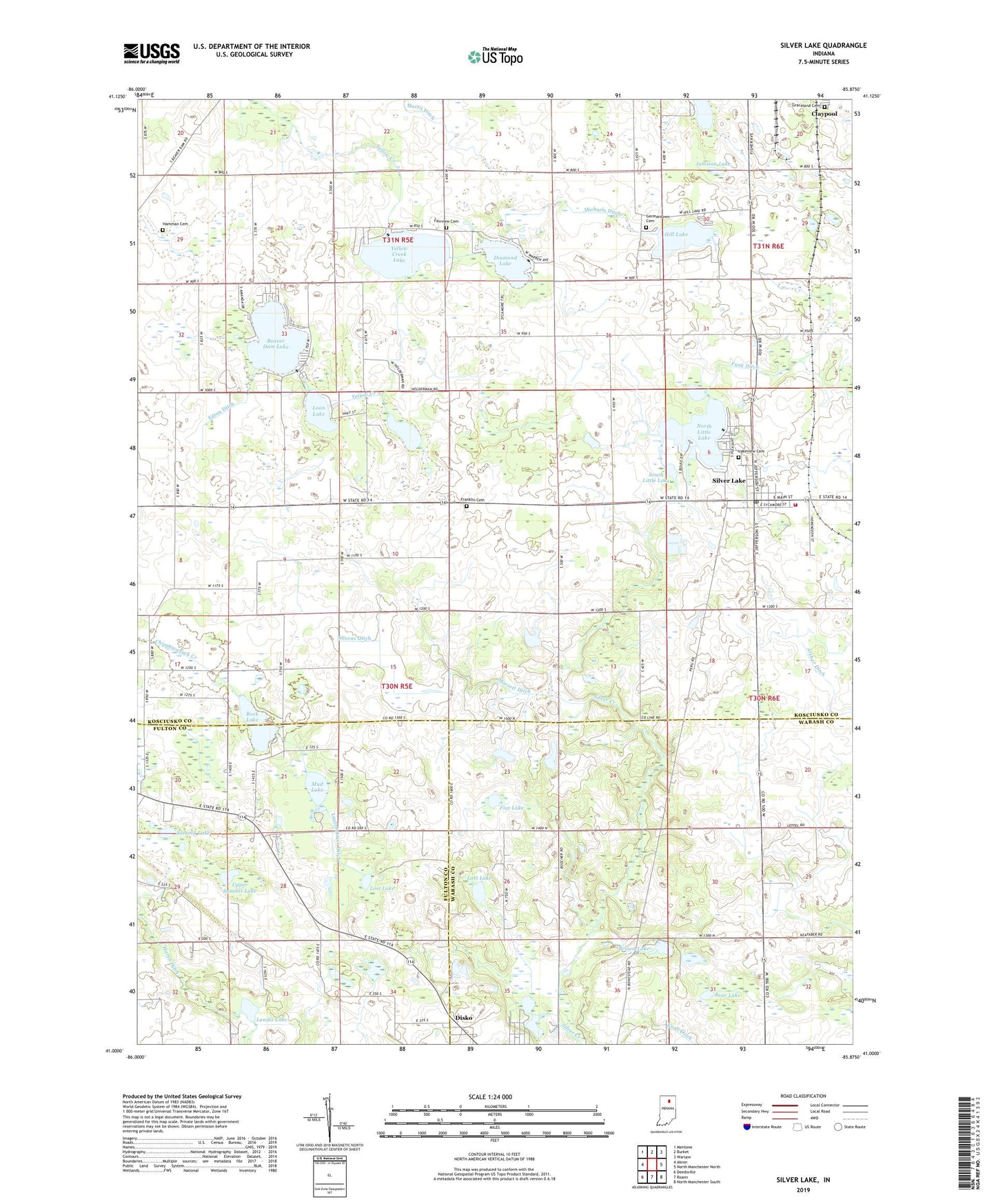 Silver Lake Indiana US Topo Map Image