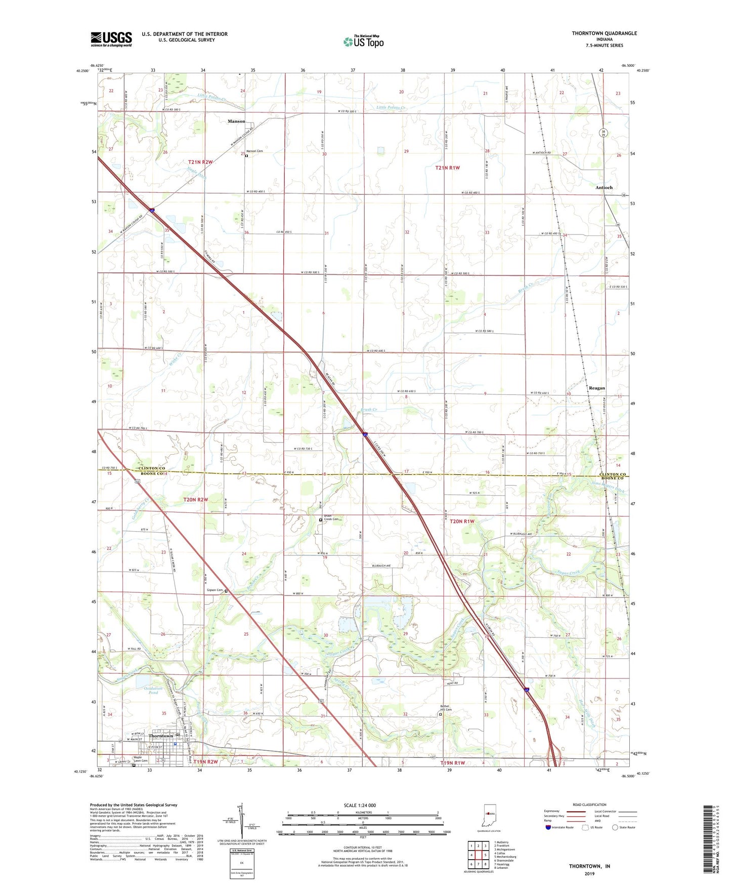Thorntown Indiana US Topo Map Image