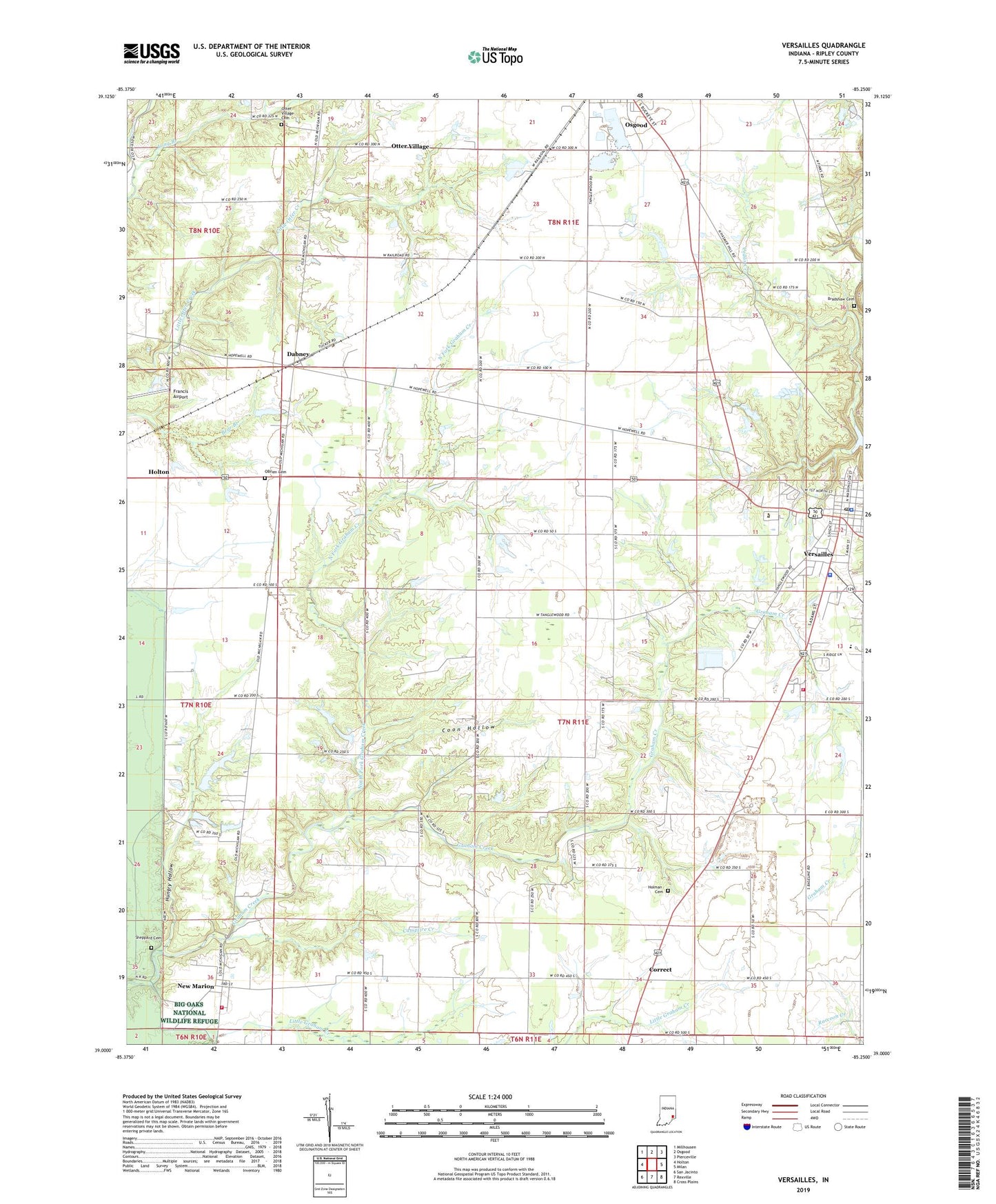 Versailles Indiana US Topo Map Image