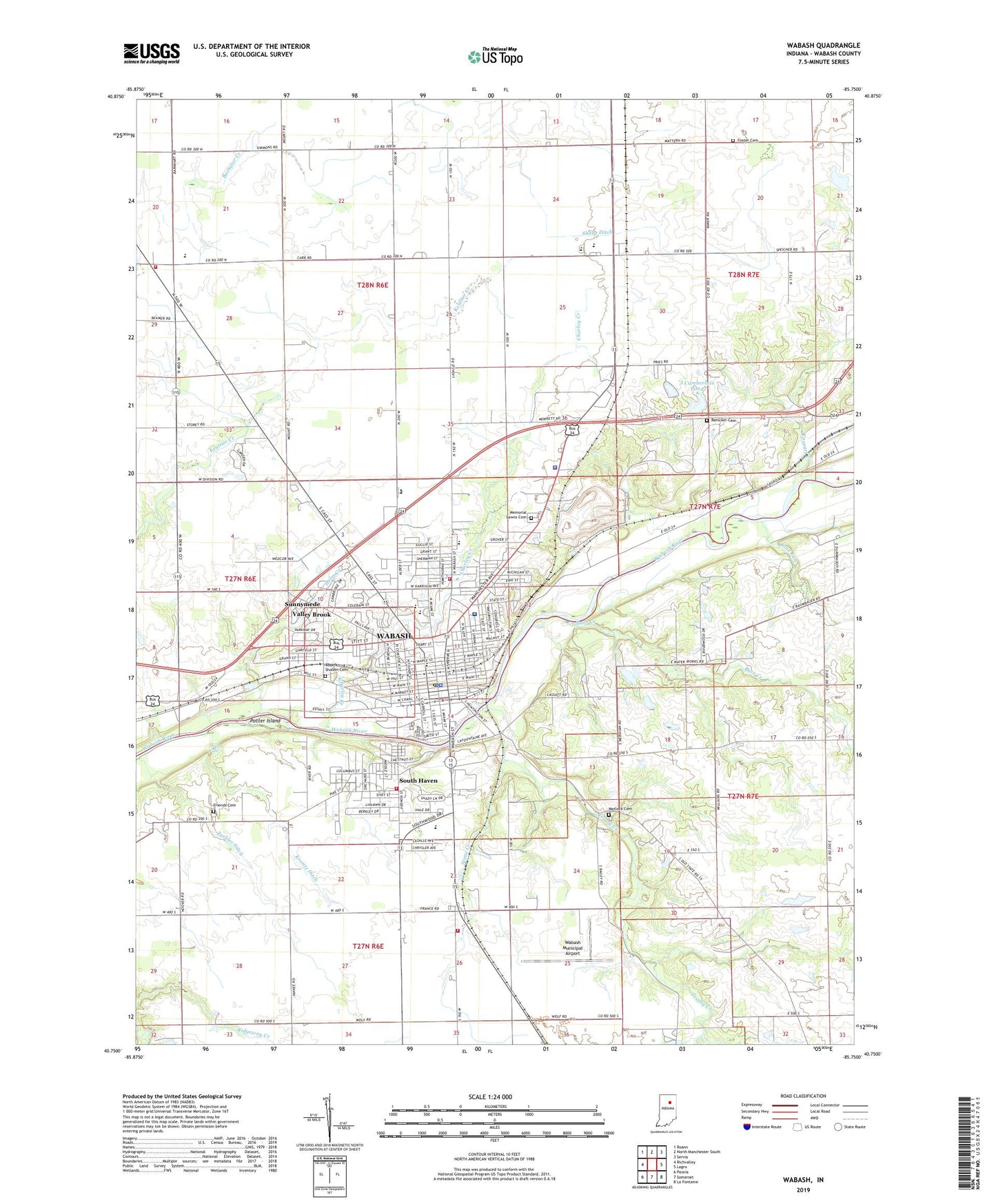 Wabash Indiana US Topo Map Image