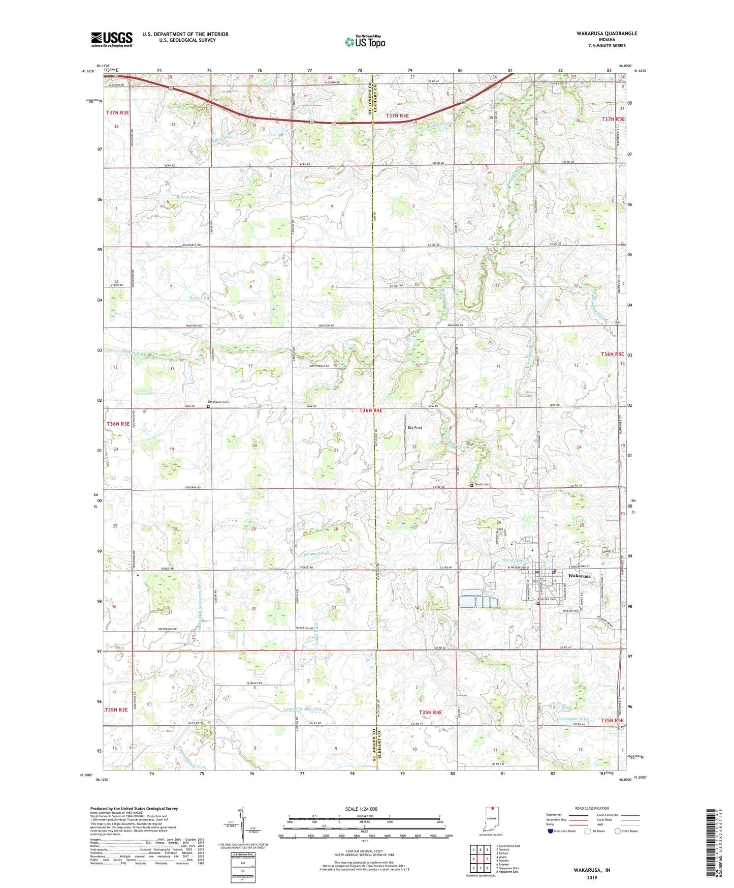 Wakarusa Indiana US Topo Map Image