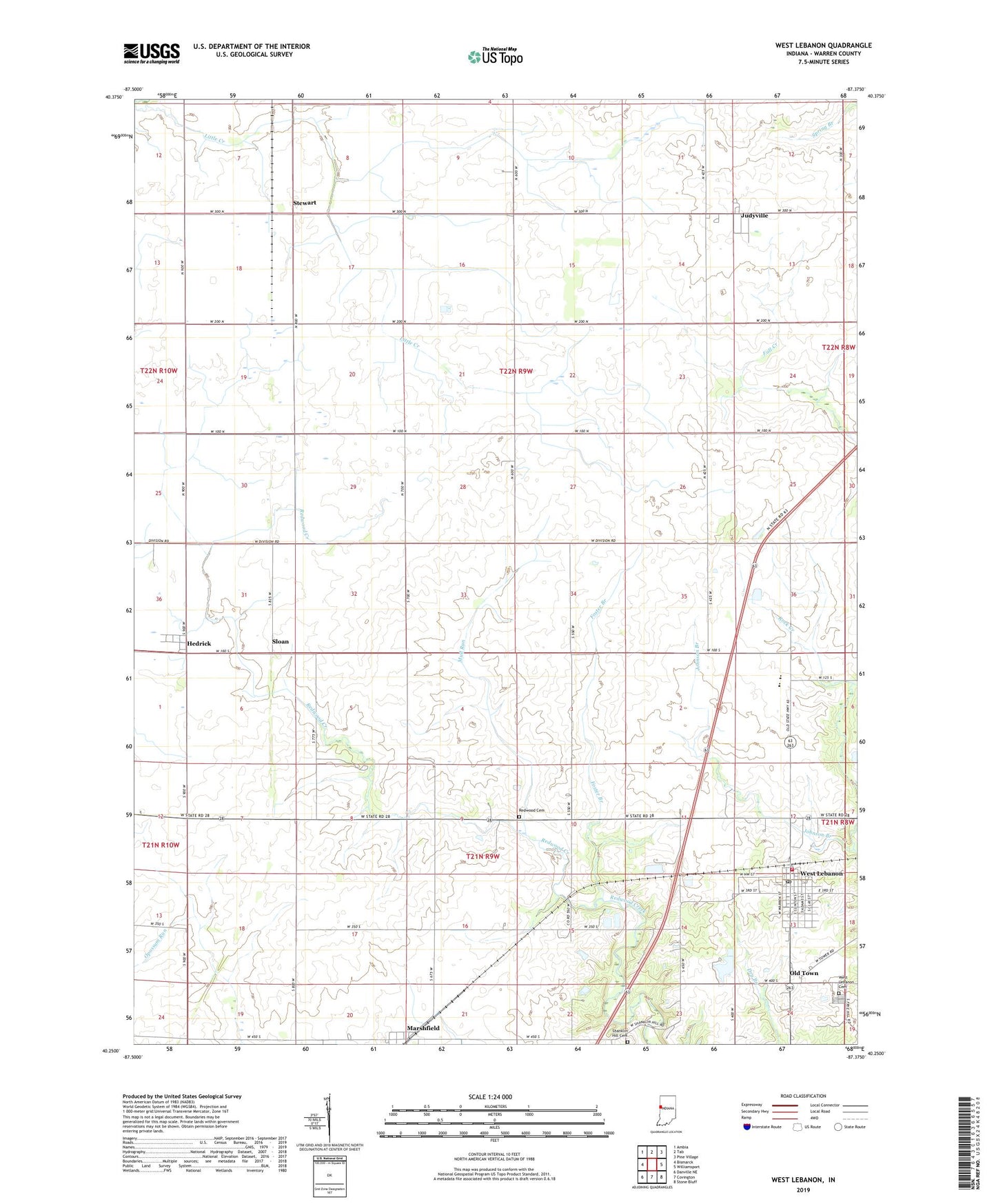 West Lebanon Indiana US Topo Map Image