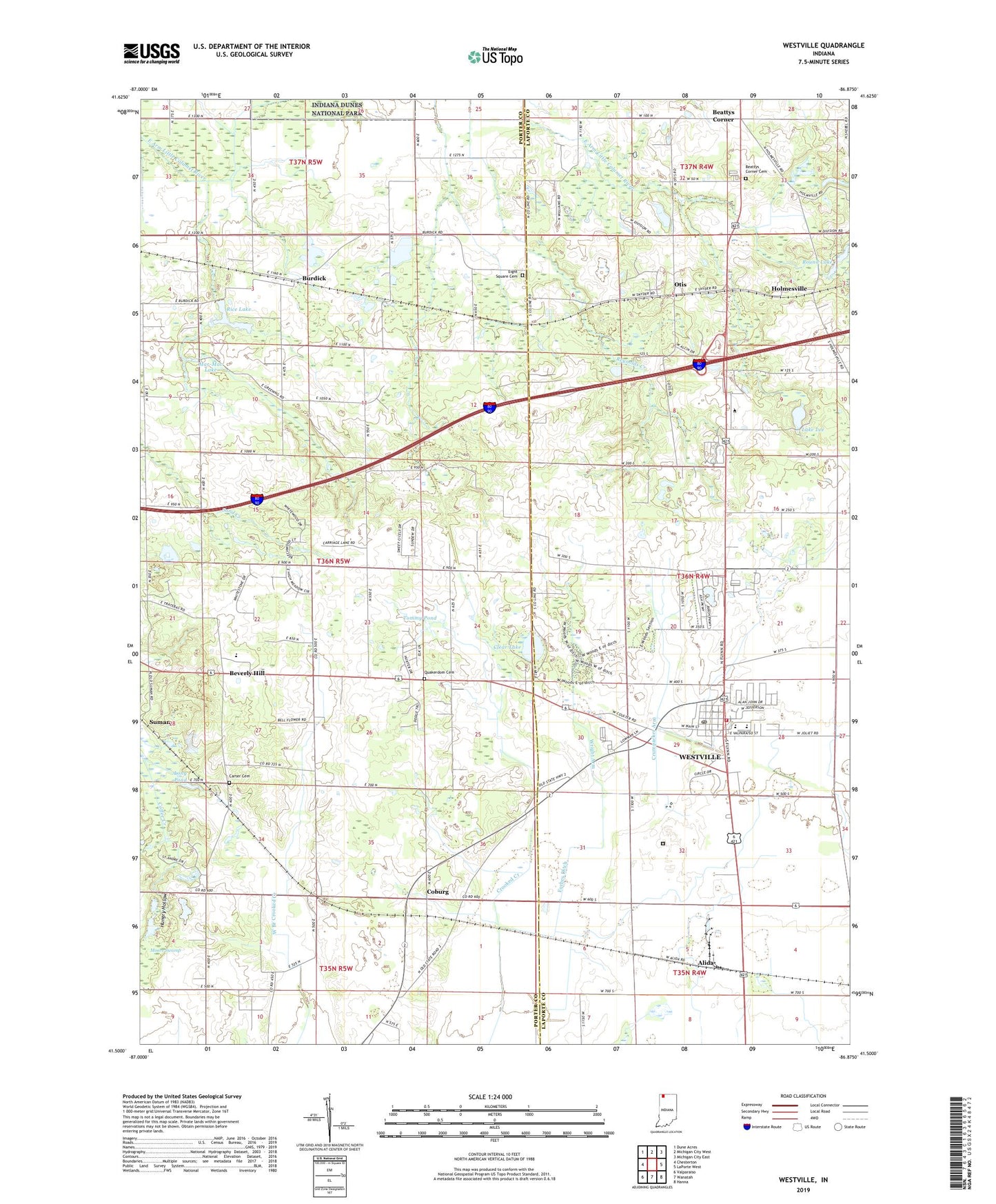 Westville Indiana US Topo Map Image