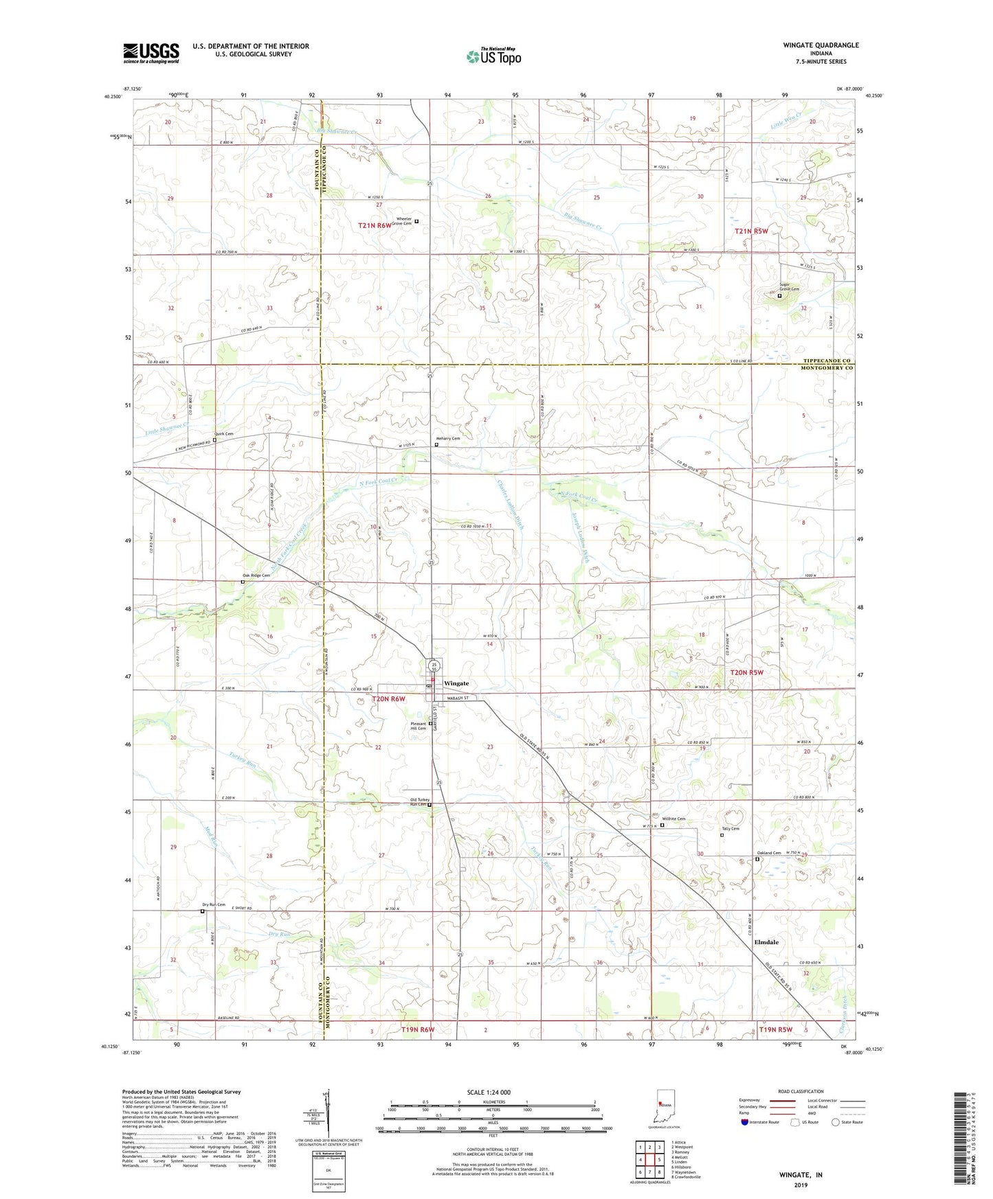 Wingate Indiana US Topo Map Image