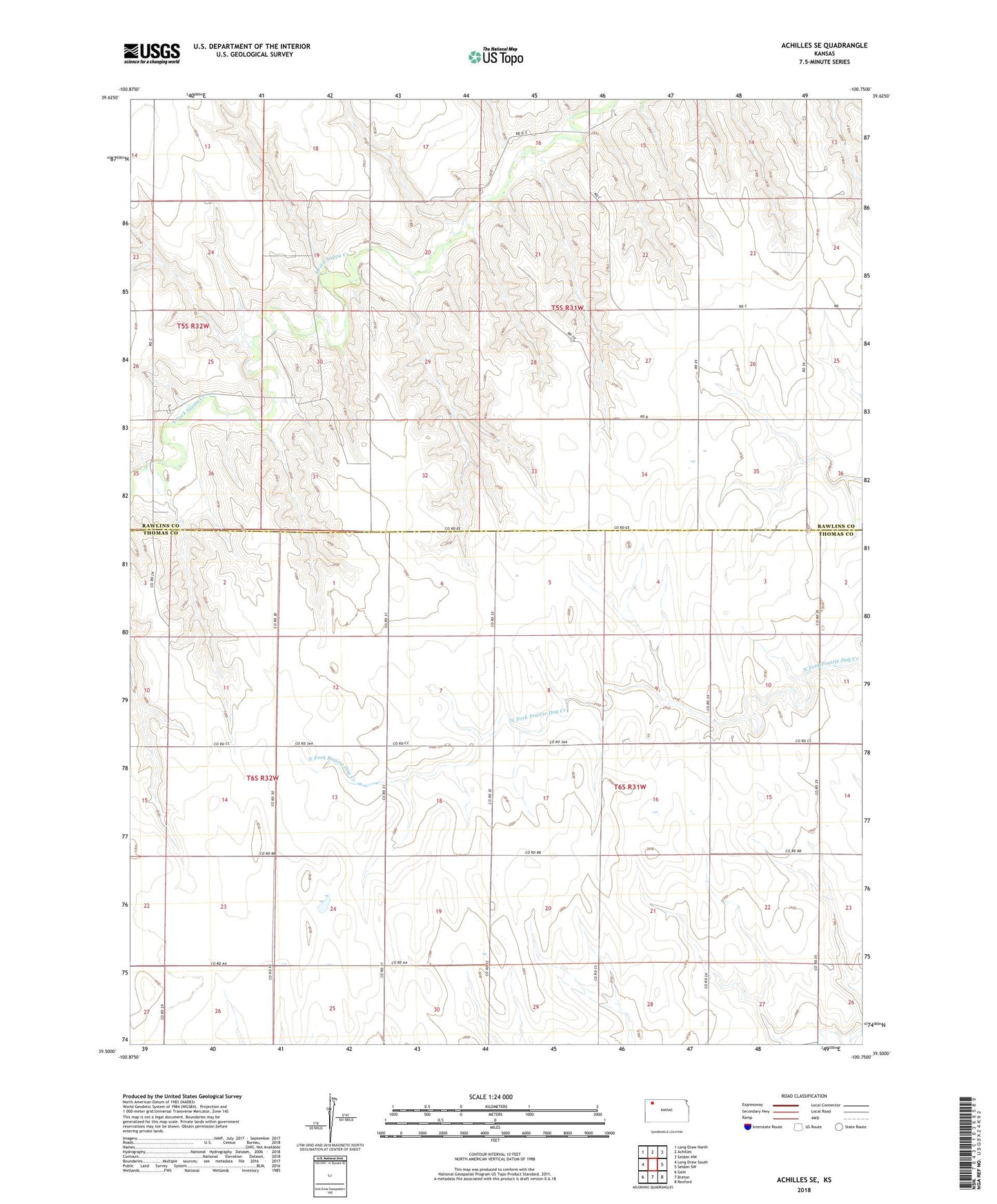 Achilles SE Kansas US Topo Map Image