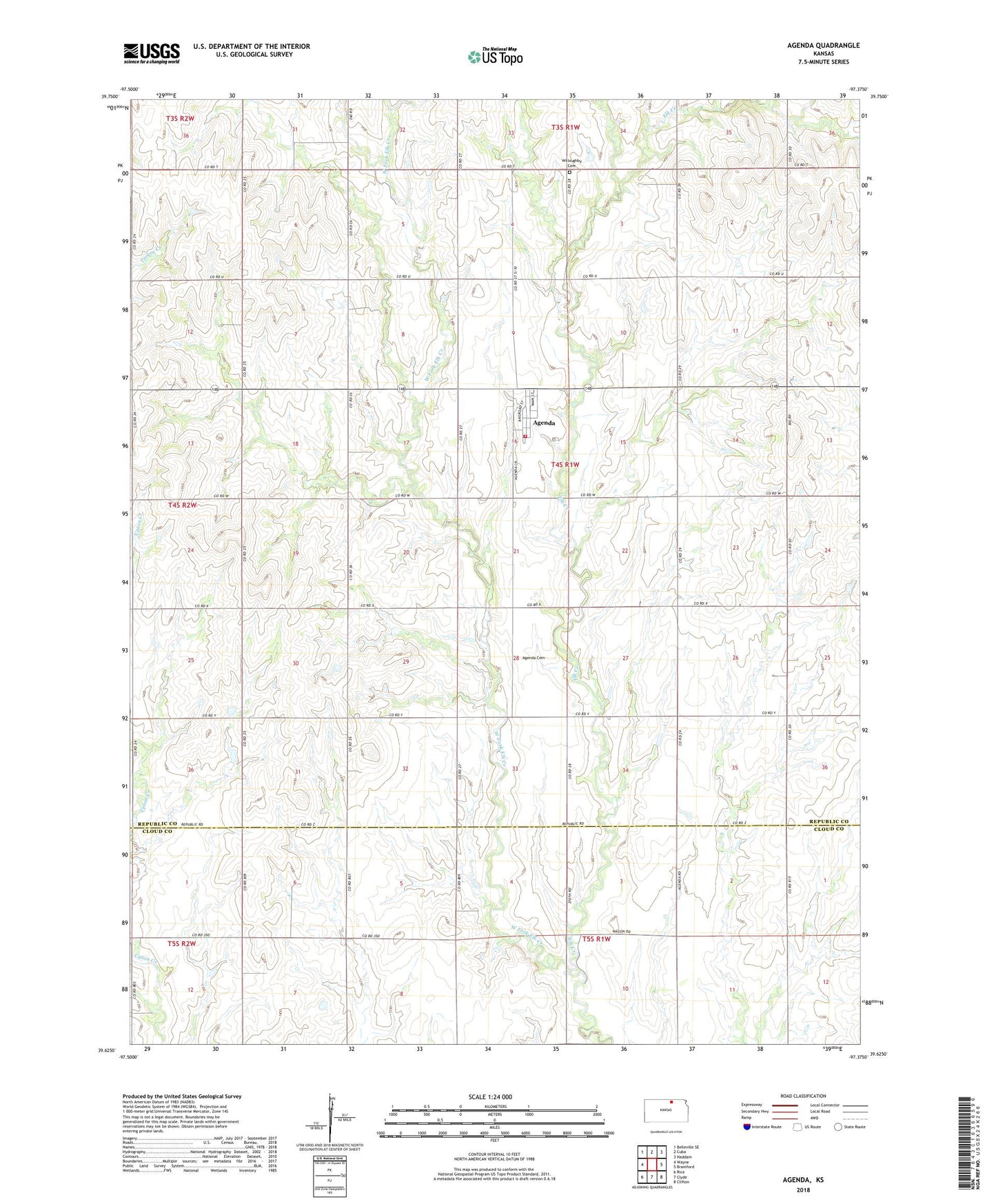 Agenda Kansas US Topo Map Image
