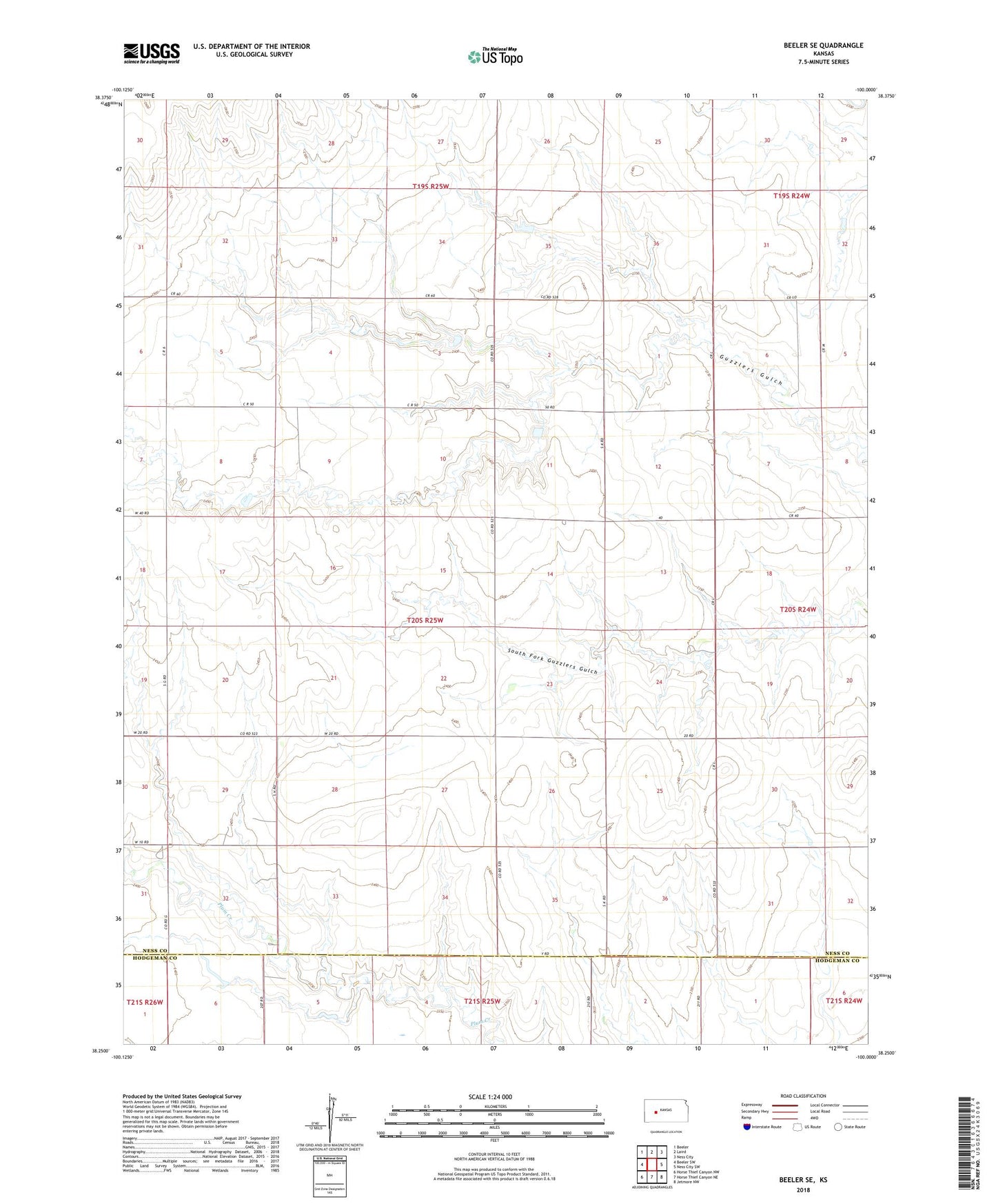 Beeler SE Kansas US Topo Map Image