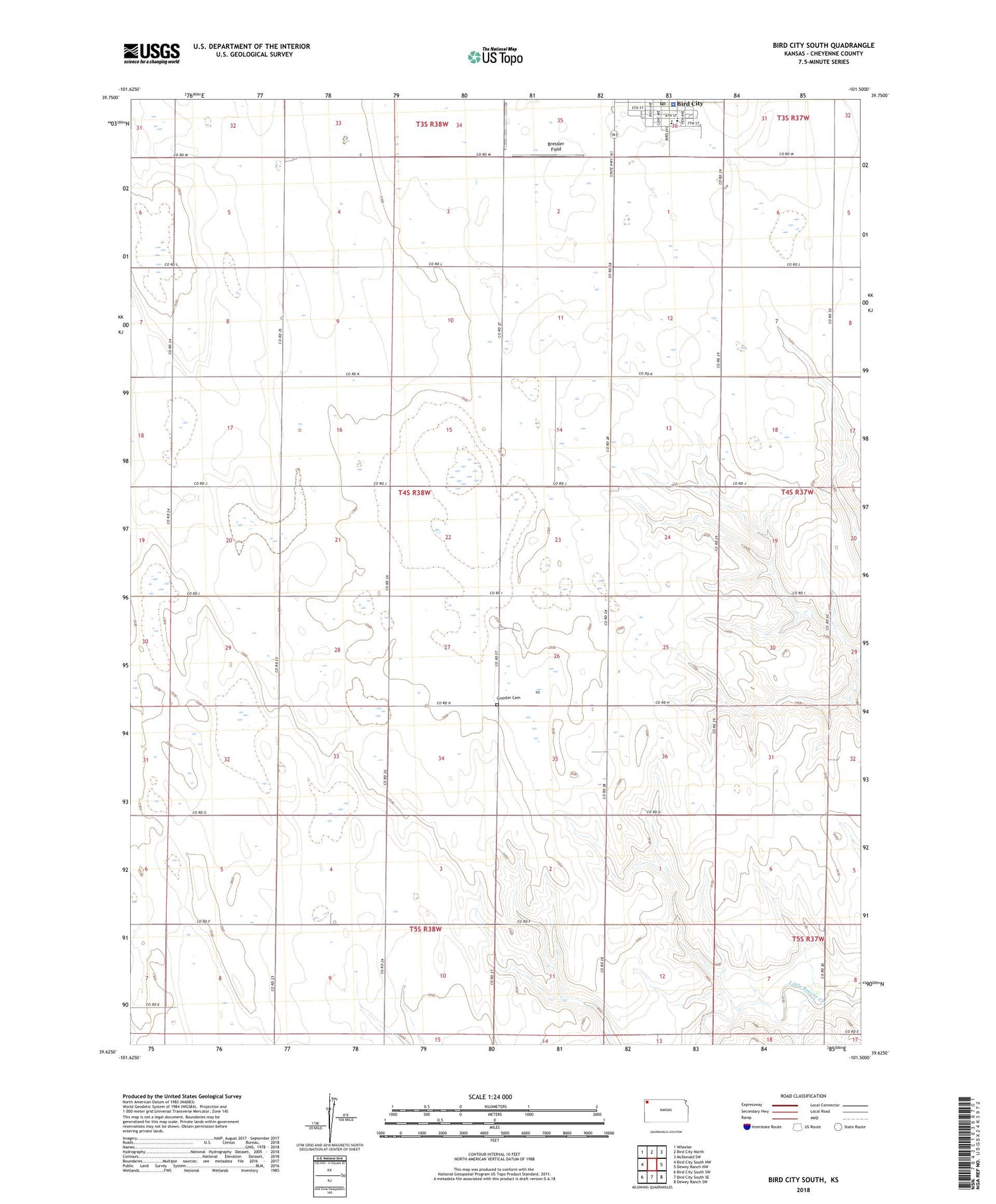 Bird City South Kansas US Topo Map Image