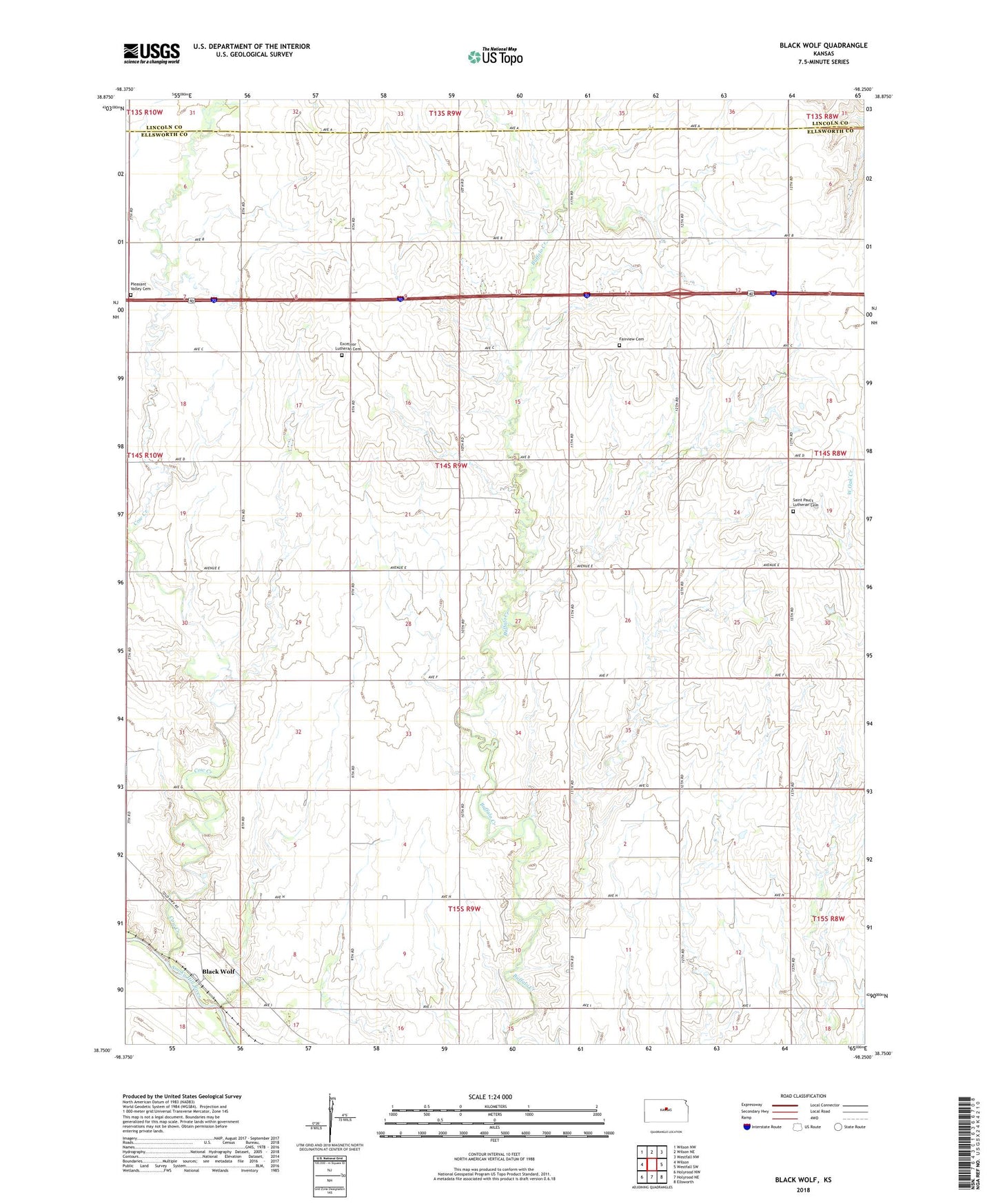Black Wolf Kansas US Topo Map Image