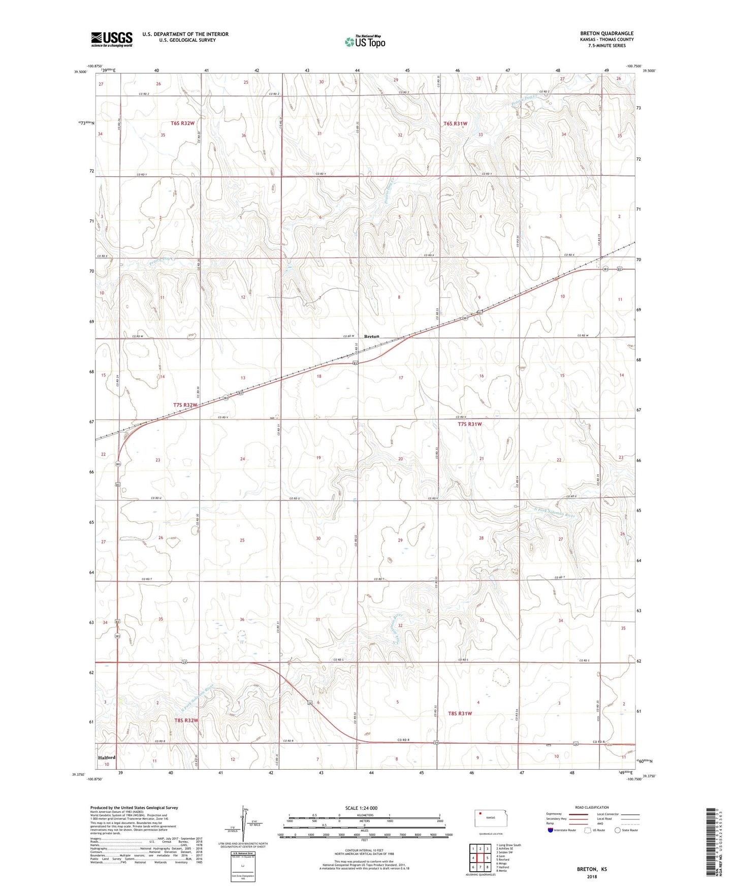 Breton Kansas US Topo Map Image