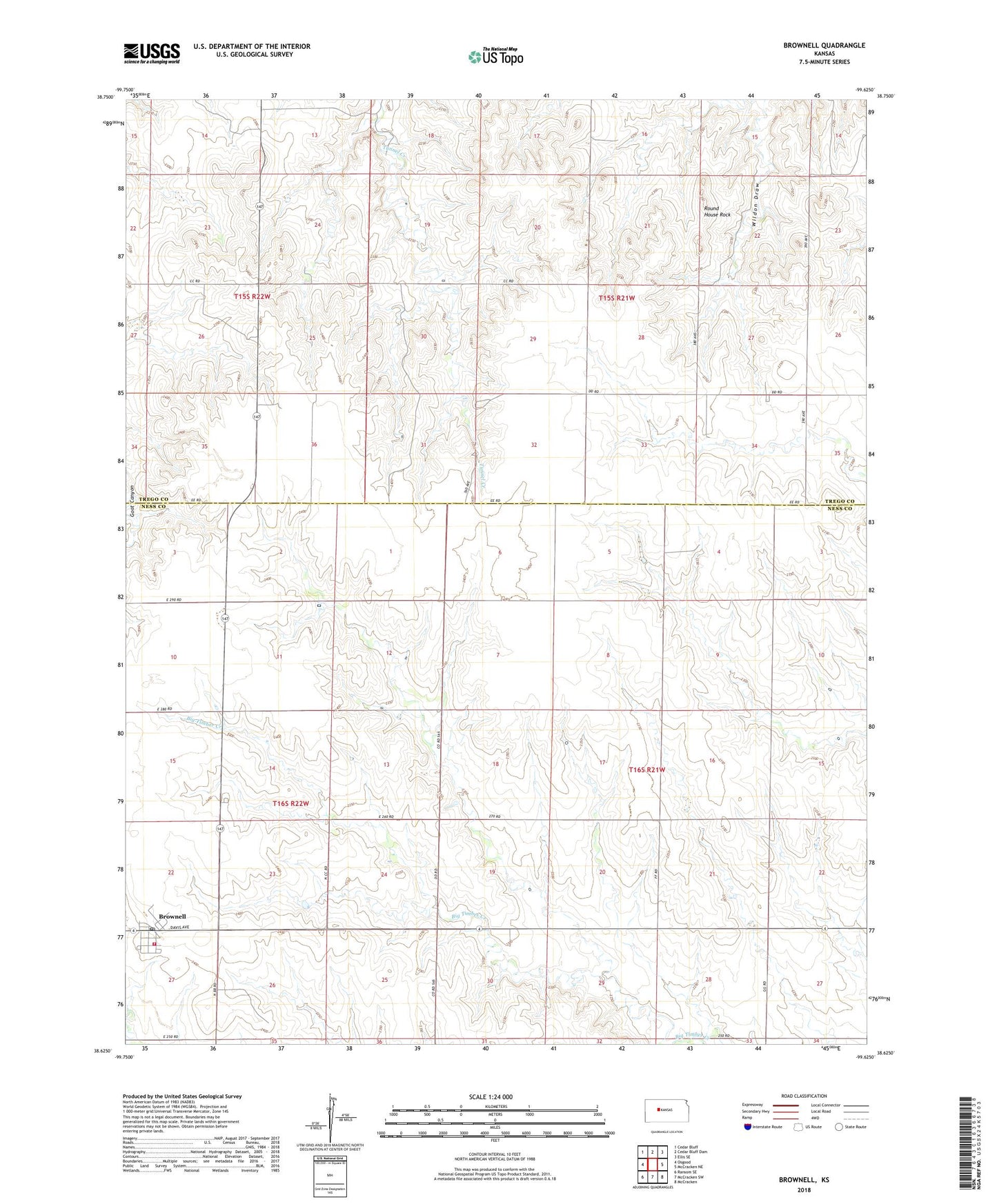 Brownell Kansas US Topo Map Image