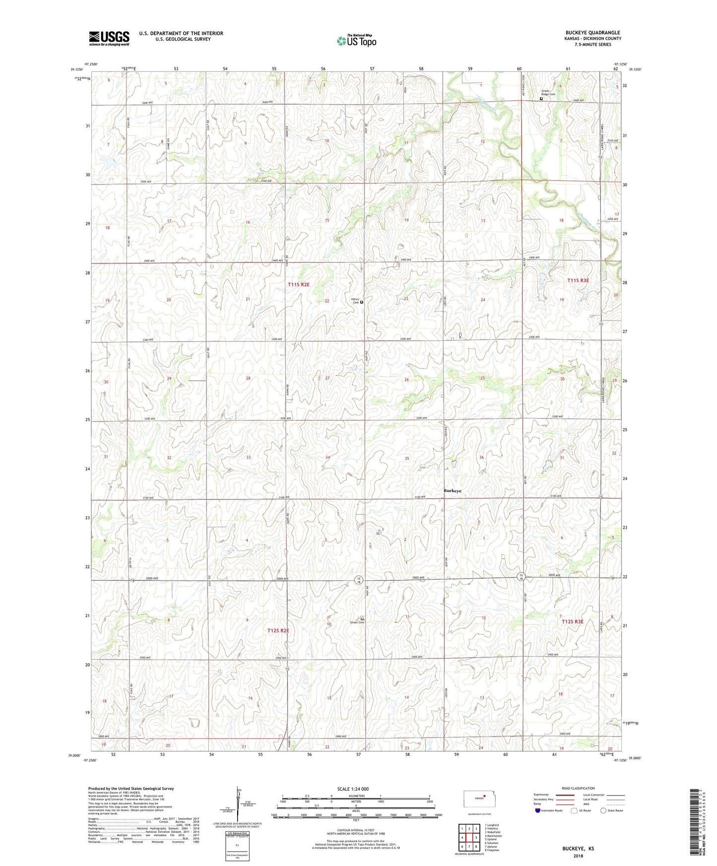 Buckeye Kansas US Topo Map Image