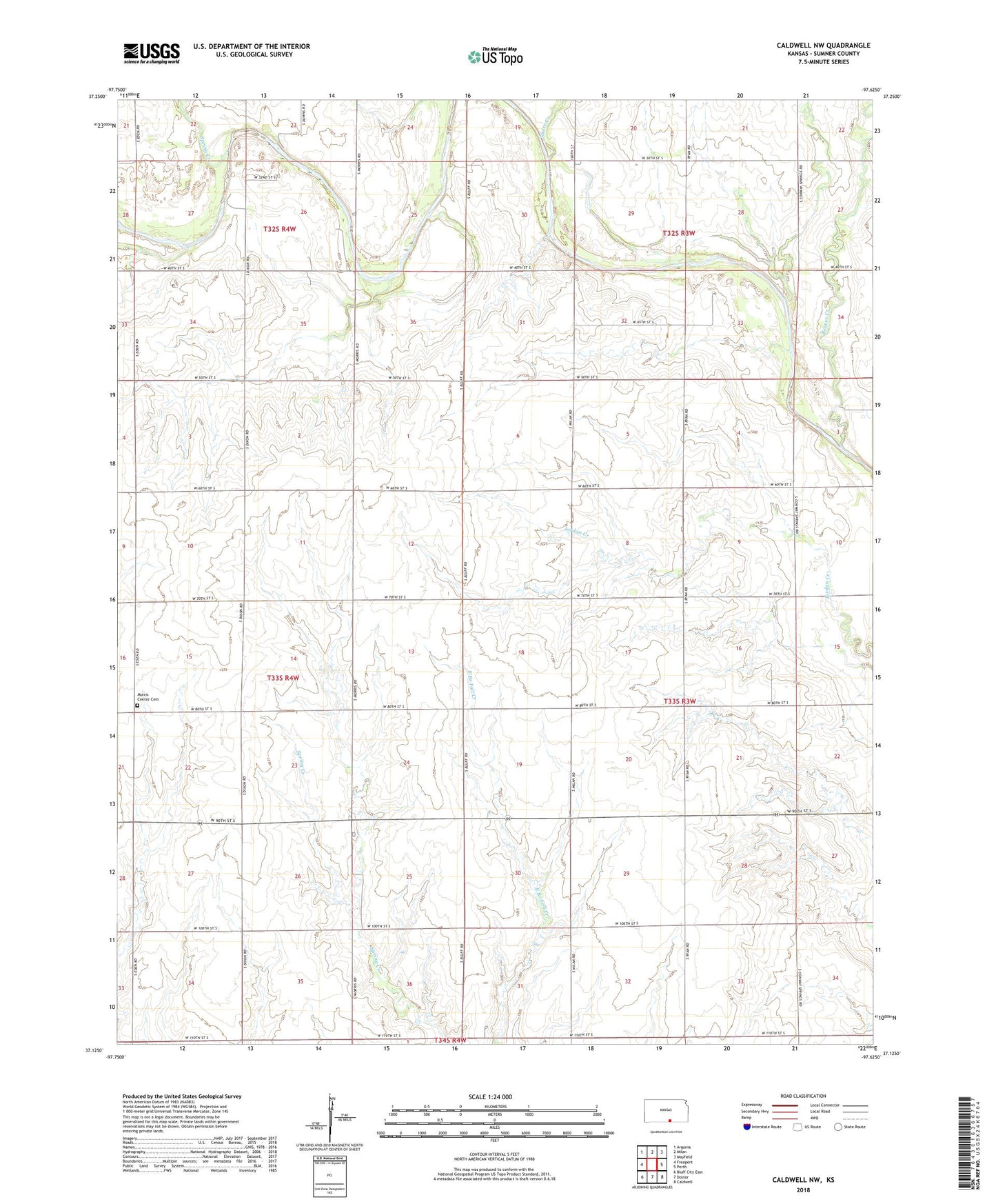 Caldwell NW Kansas US Topo Map Image