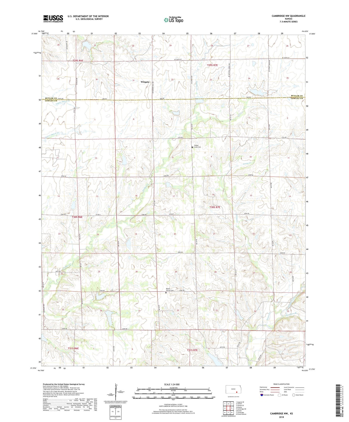 Cambridge NW Kansas US Topo Map Image