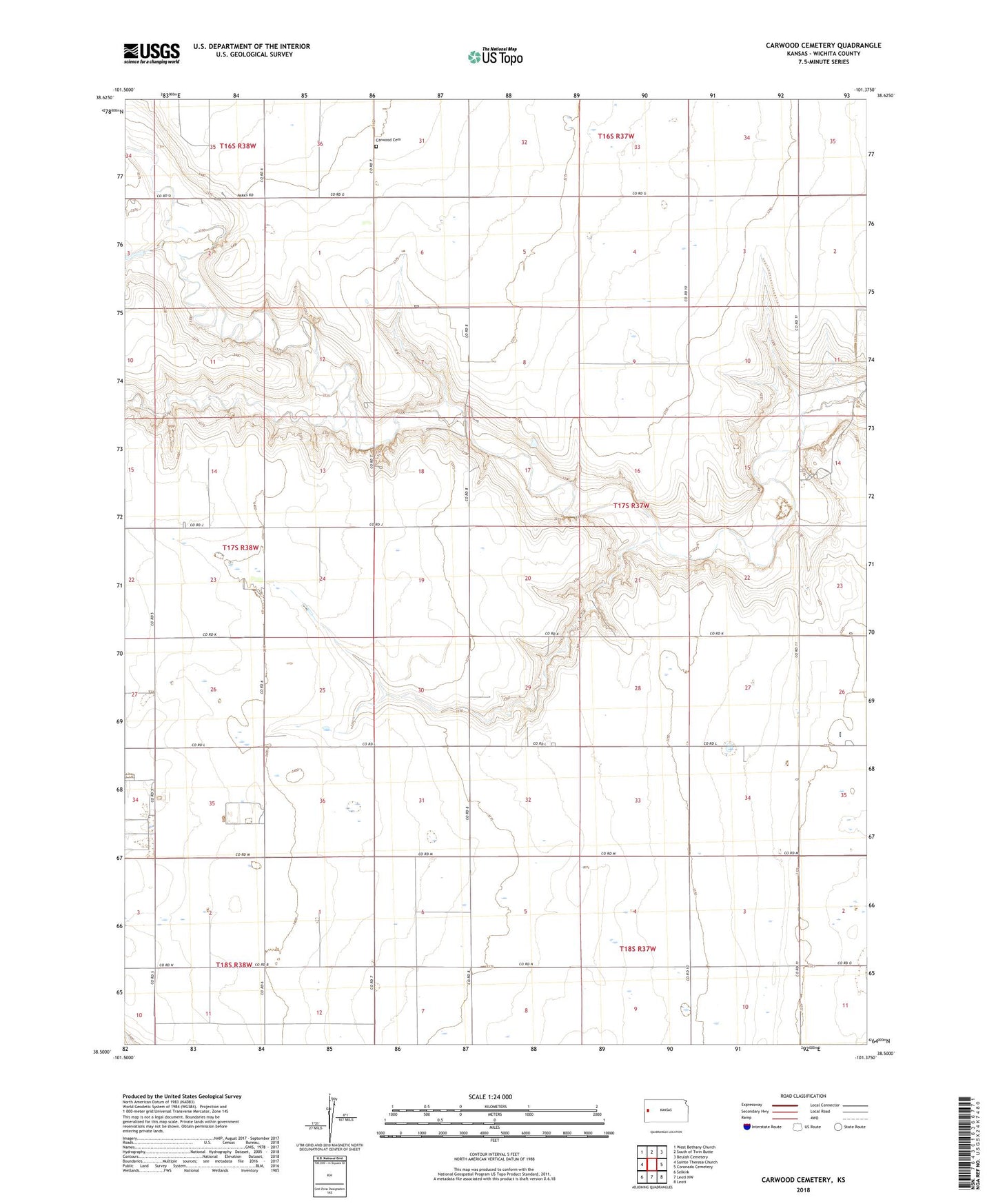 Carwood Cemetery Kansas US Topo Map Image