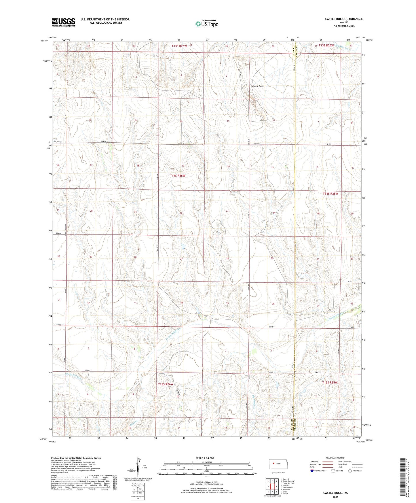 Castle Rock Kansas US Topo Map Image
