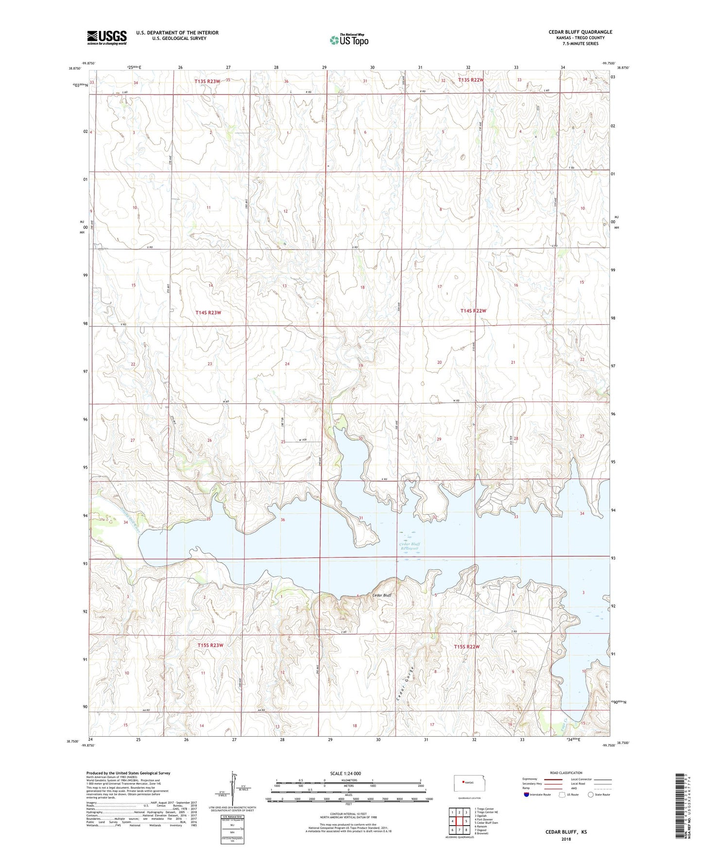 Cedar Bluff Kansas US Topo Map Image