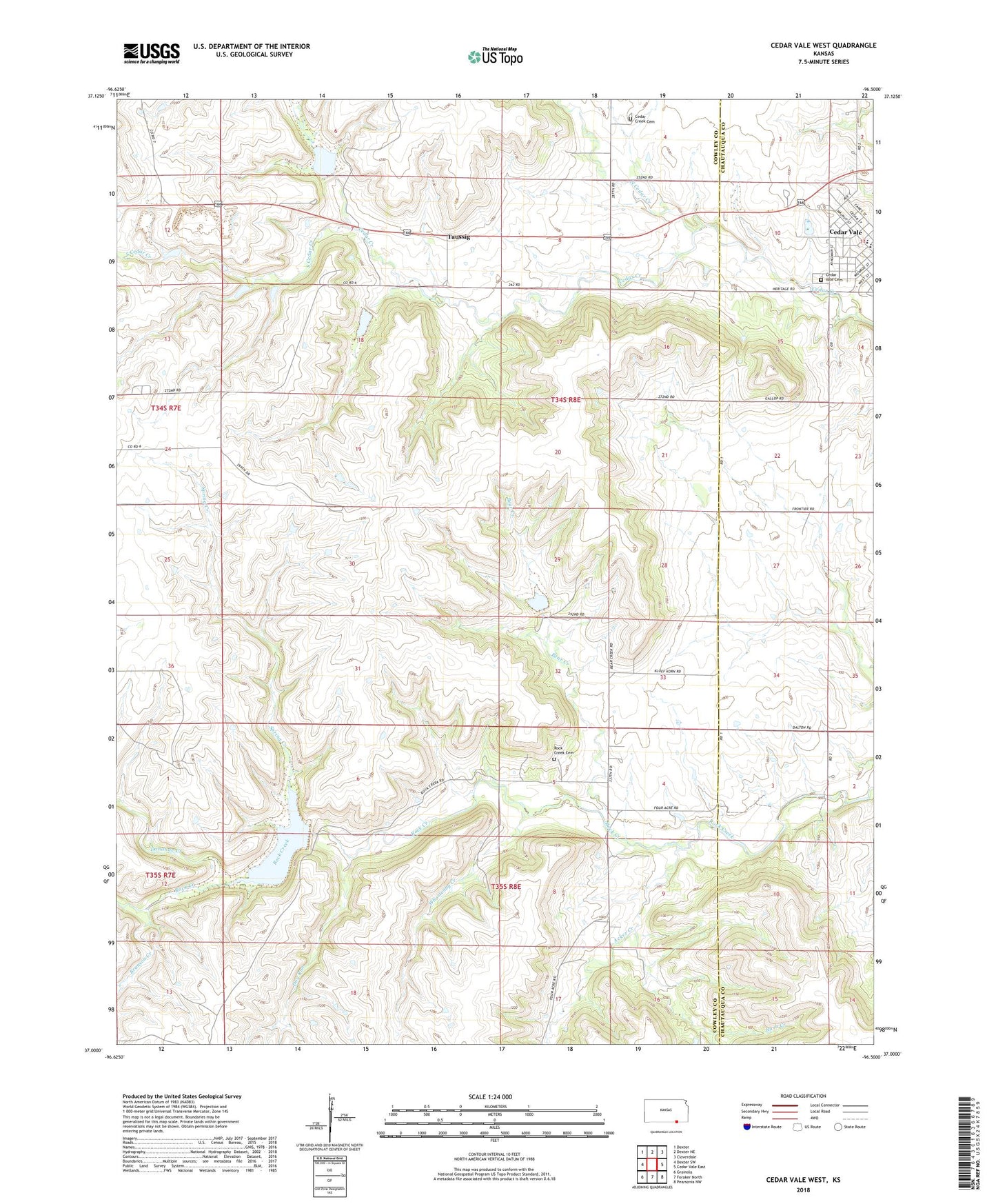 Cedar Vale West Kansas US Topo Map Image