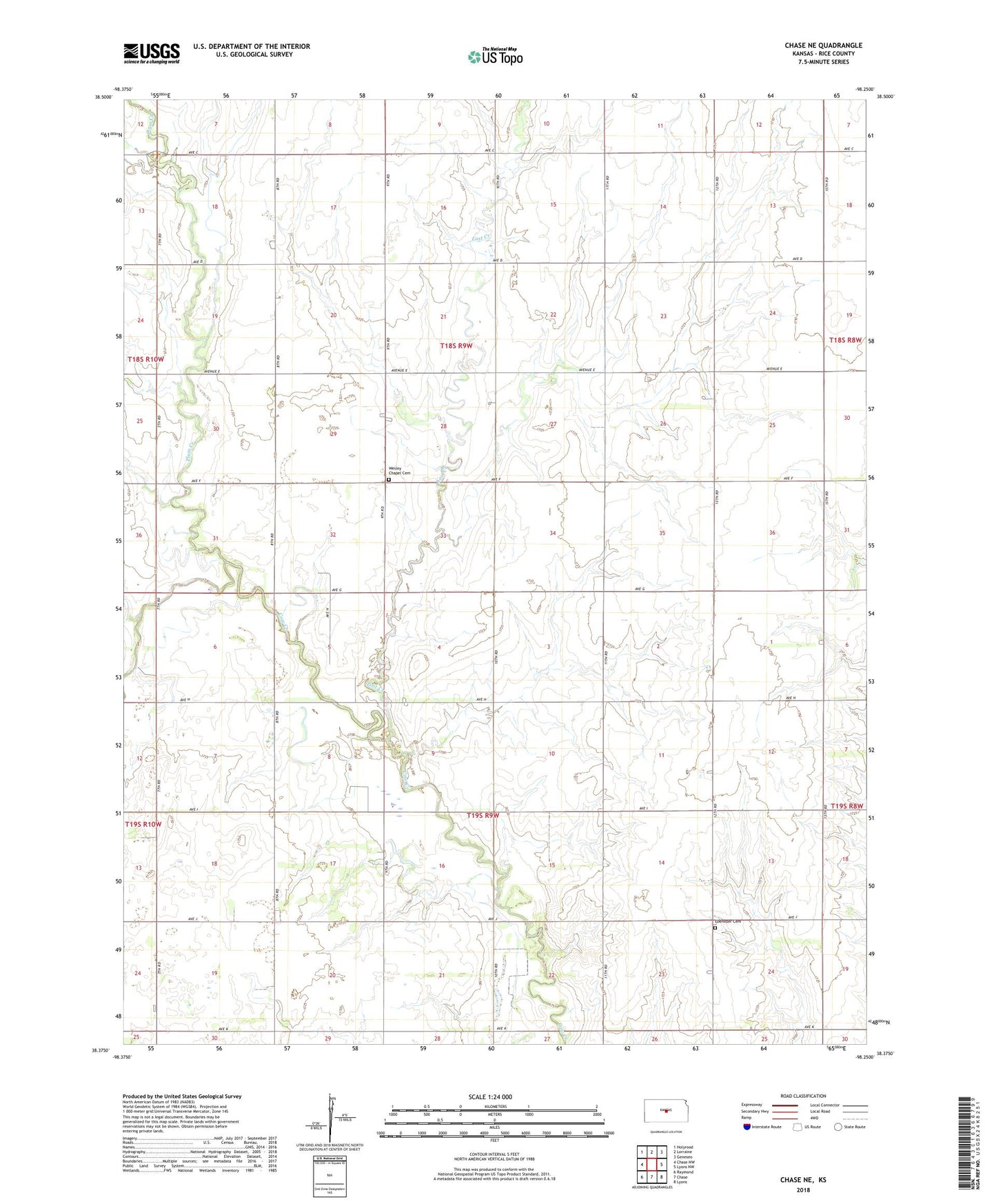 Chase NE Kansas US Topo Map Image