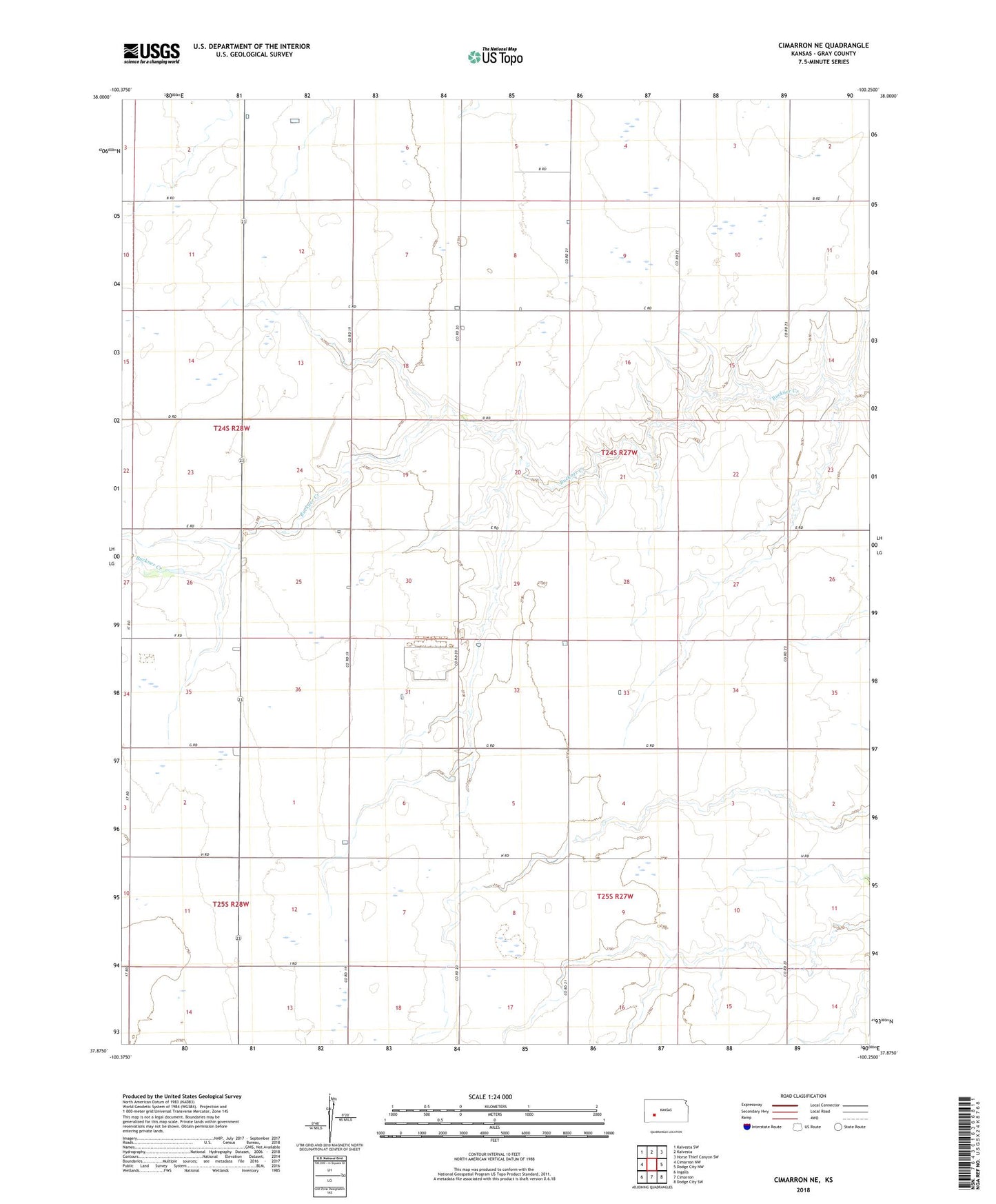 Cimarron NE Kansas US Topo Map Image