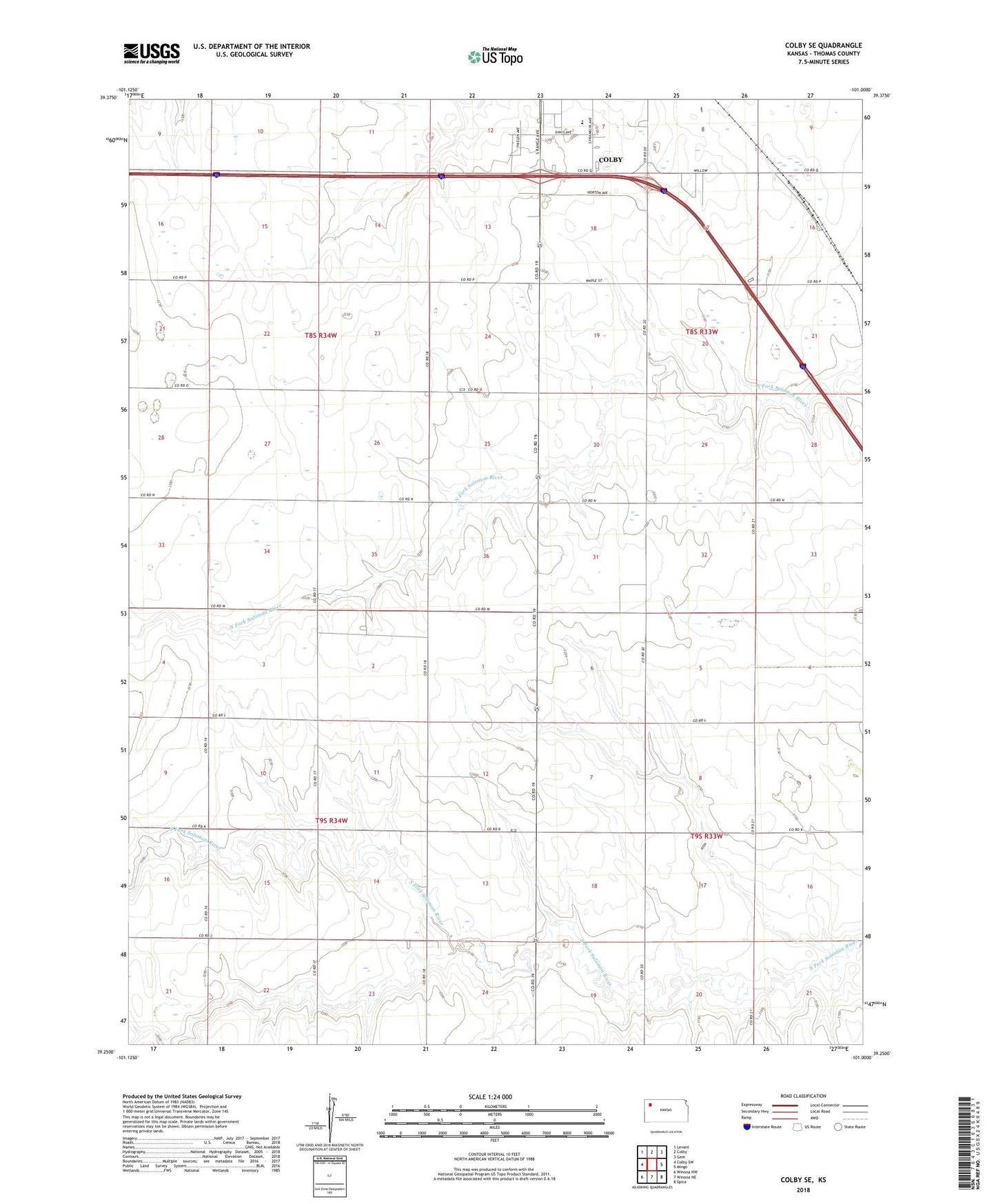 Colby SE Kansas US Topo Map Image